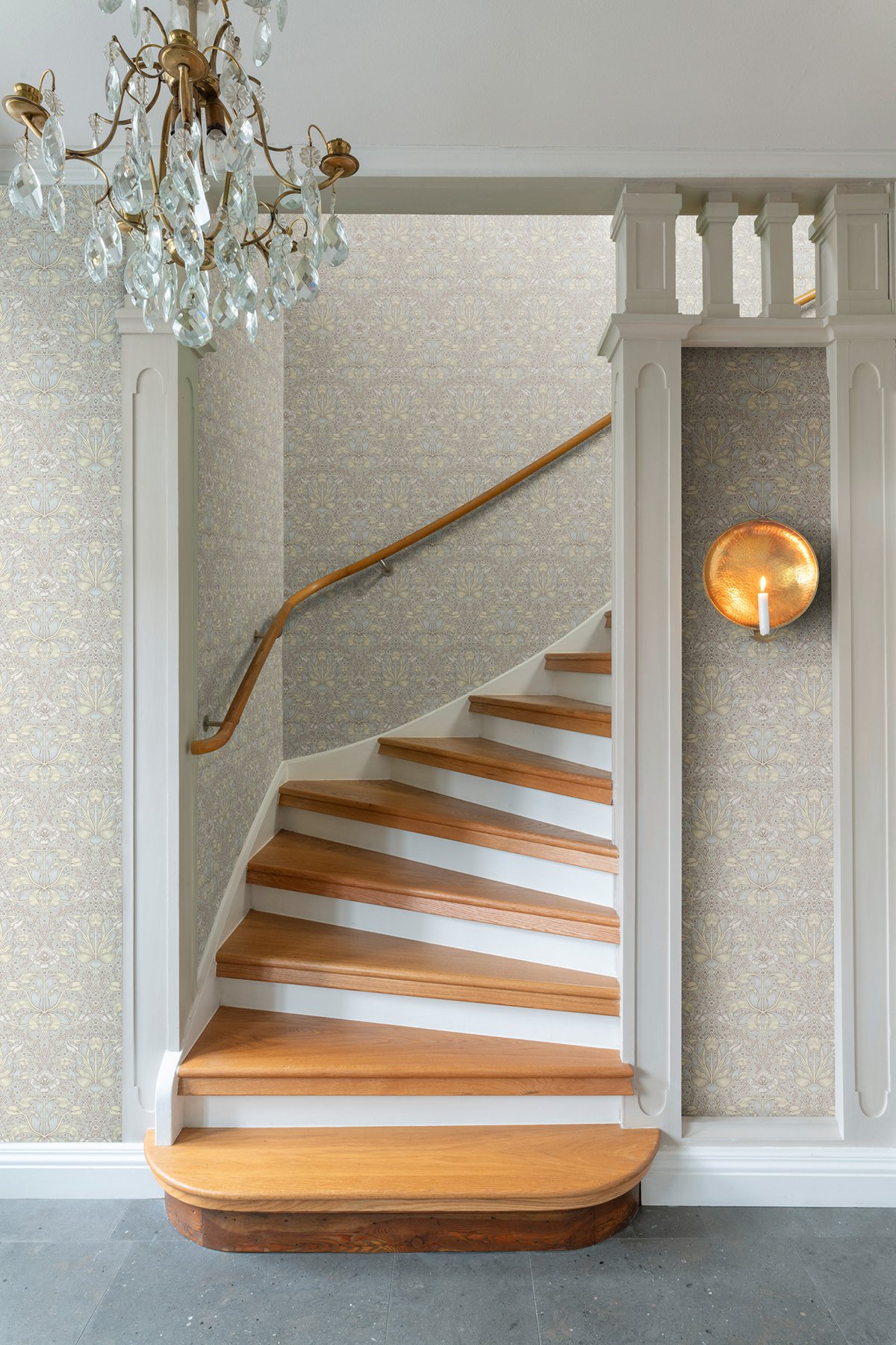 Spring Thicket Light Blue Tulip Damask Wallpaper