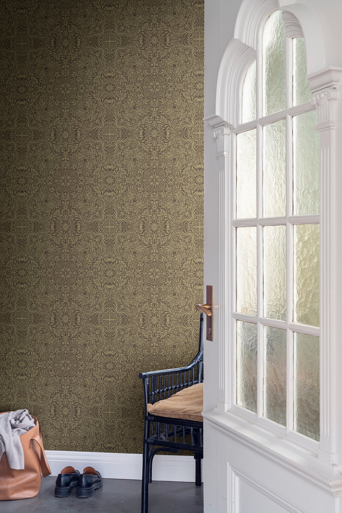 Ceiling Brown Intricate Floral Wallpaper