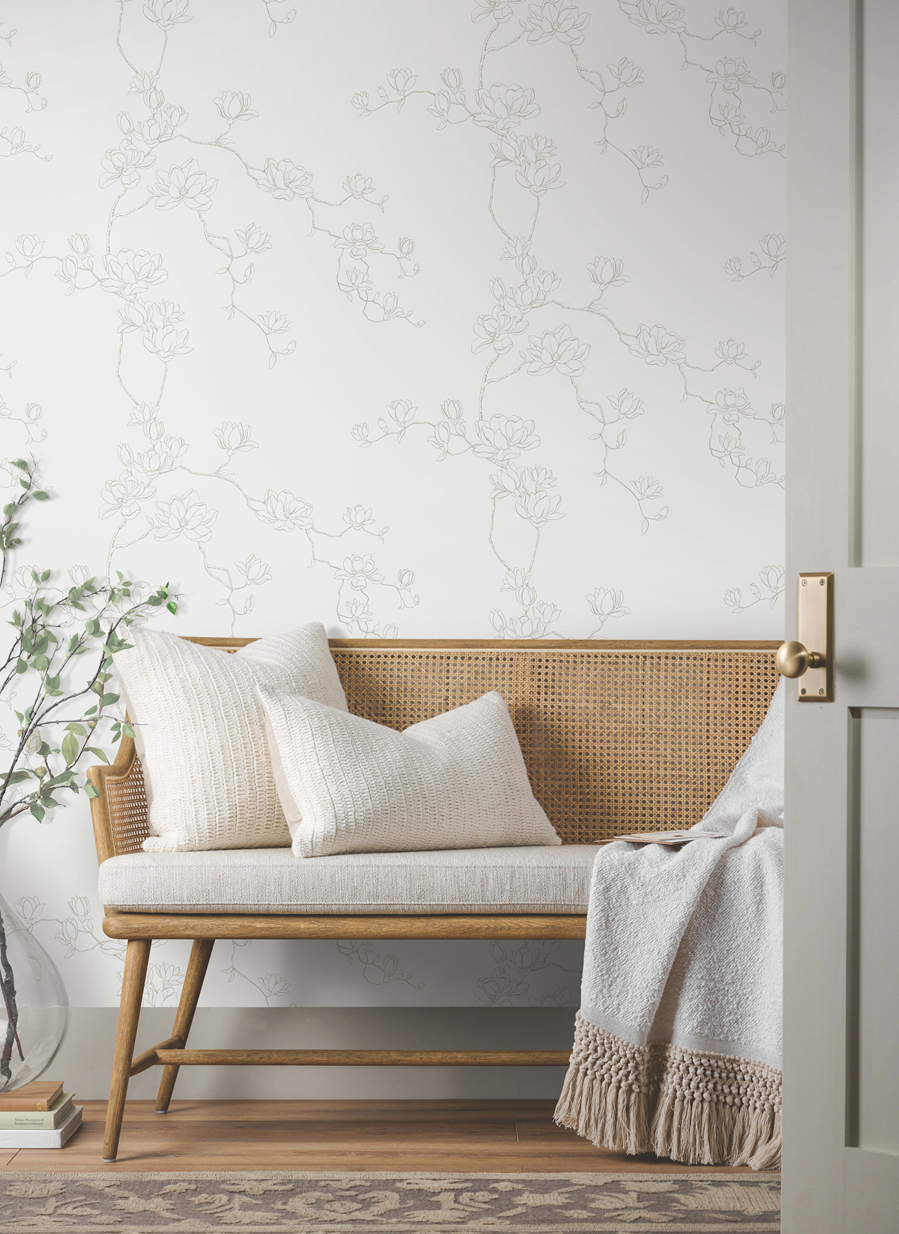 Magnolia Beige Branches Wallpaper