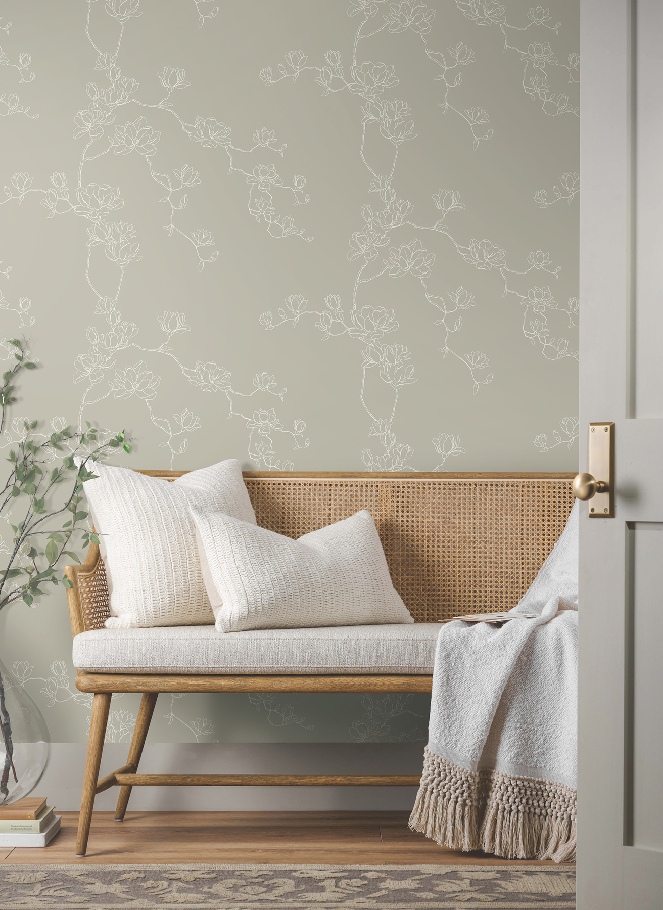 Magnolia Taupe Branches Wallpaper