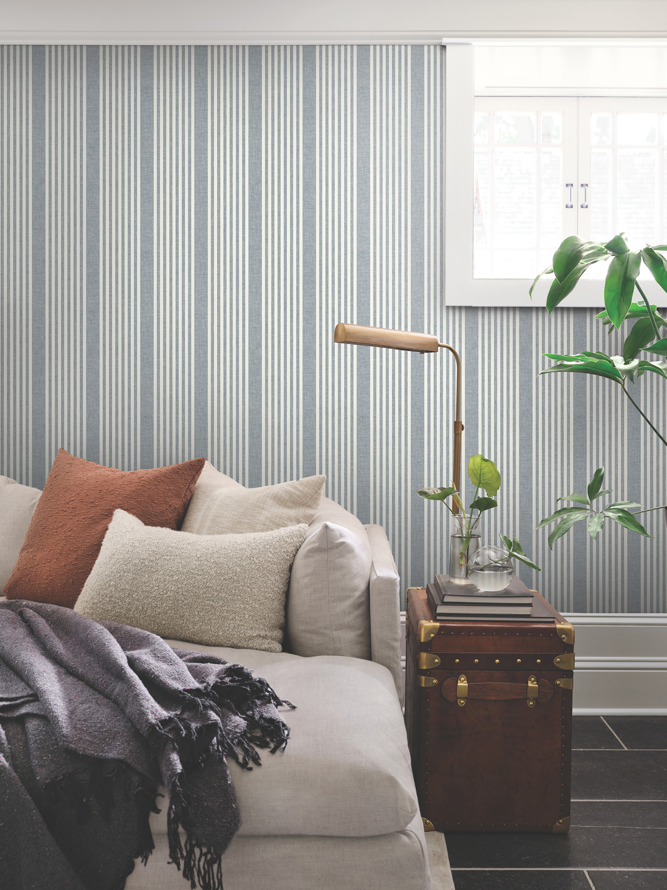 French Navy Linen Stripe Wallpaper