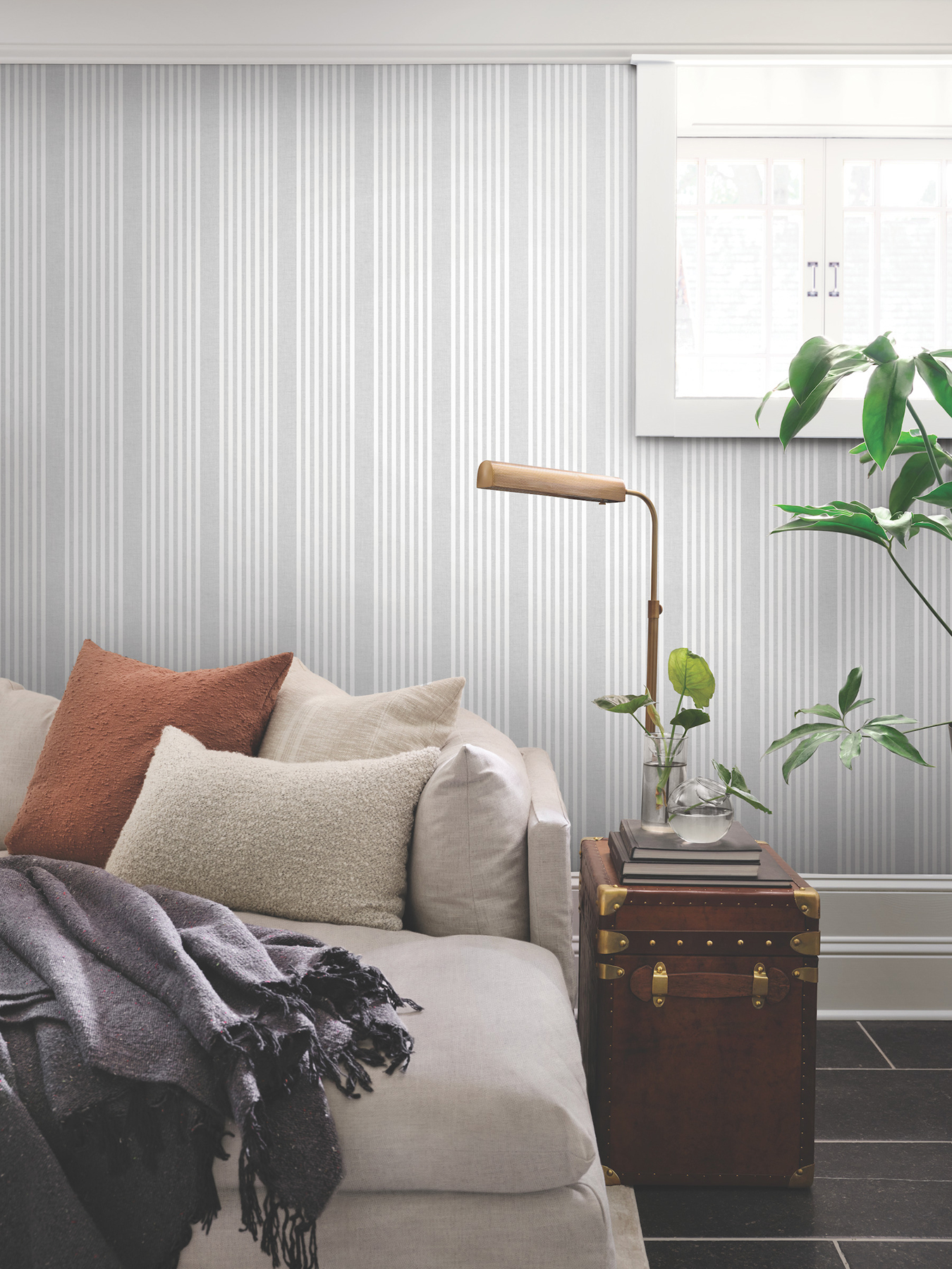 French Arctic Grey Linen Stripe Wallpaper