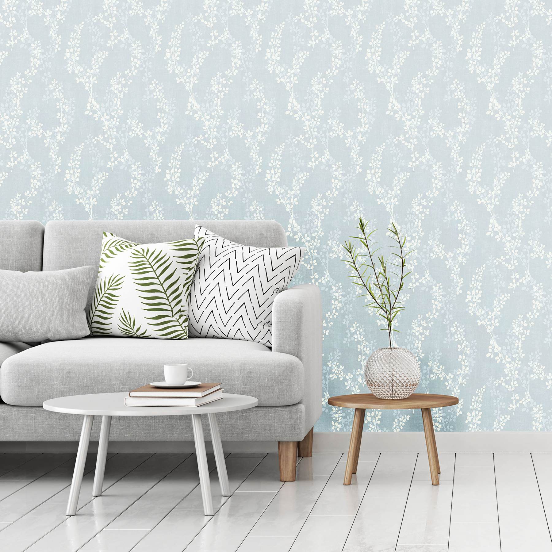 Twig Blue Botanical Wallpaper