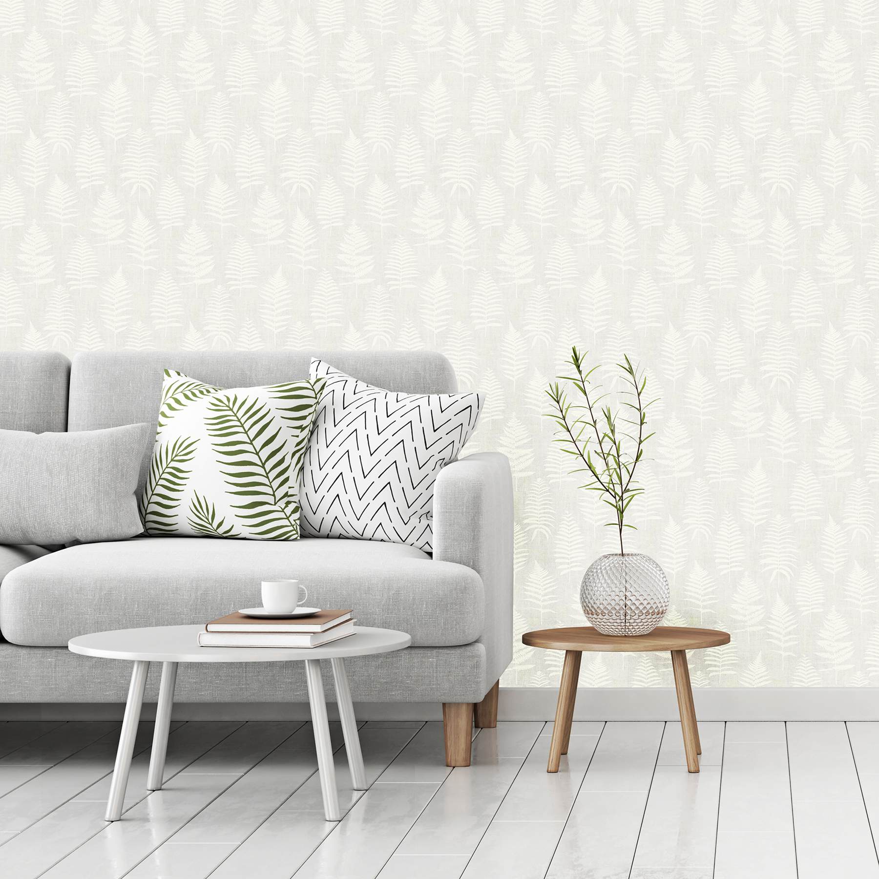 Bracken Light Grey Fern Wallpaper
