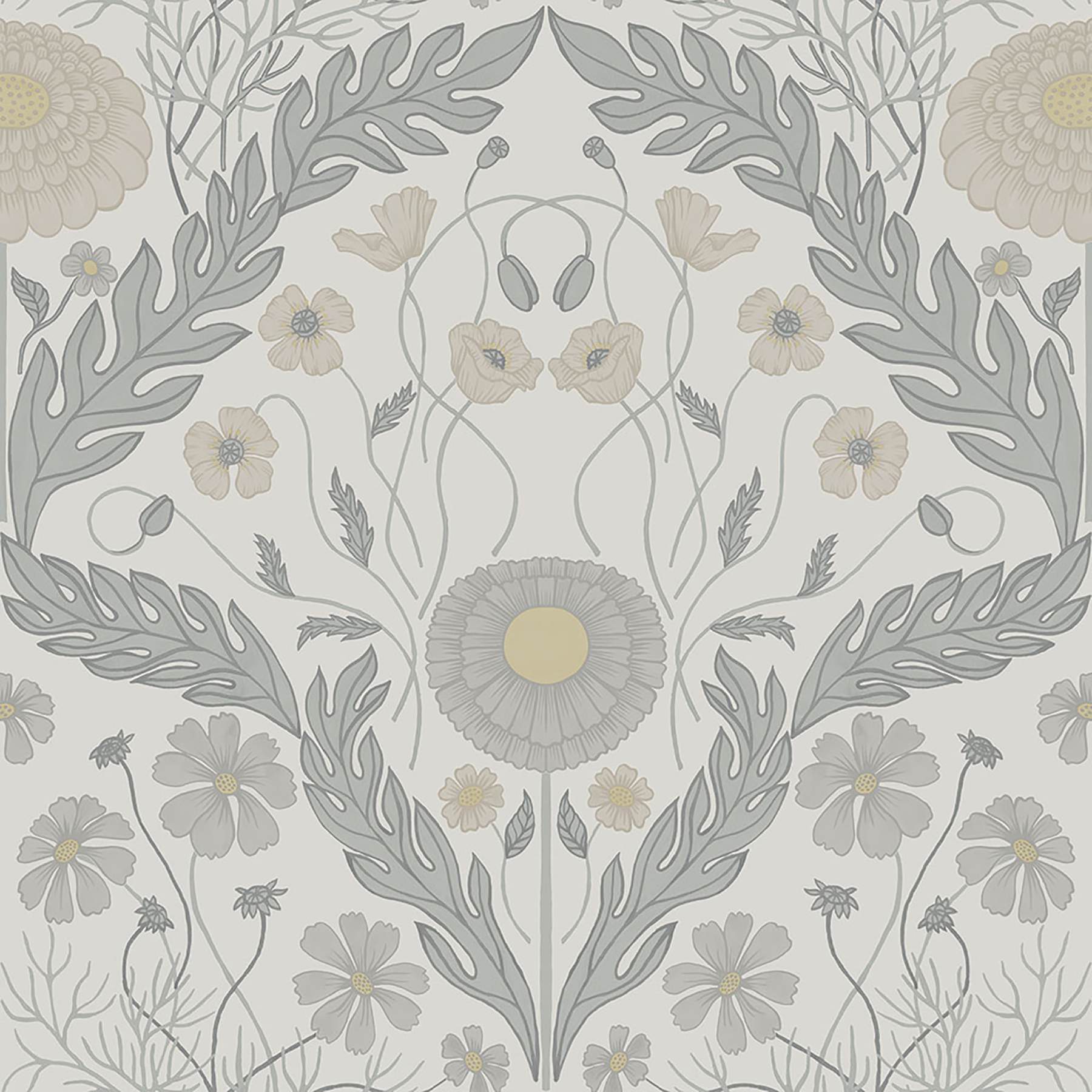 Marguerite Grey Damask Wallpaper