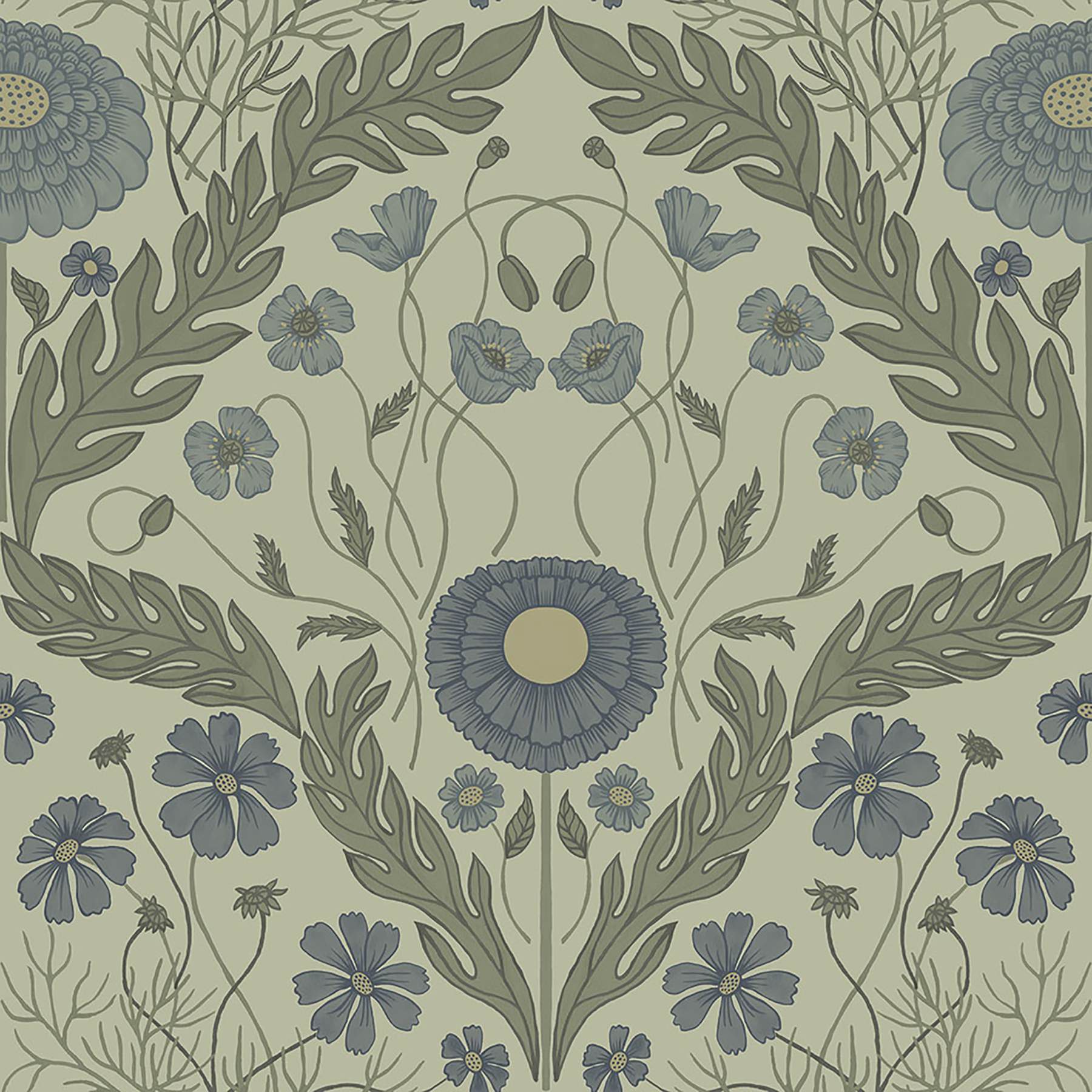 Marguerite Green Damask Wallpaper