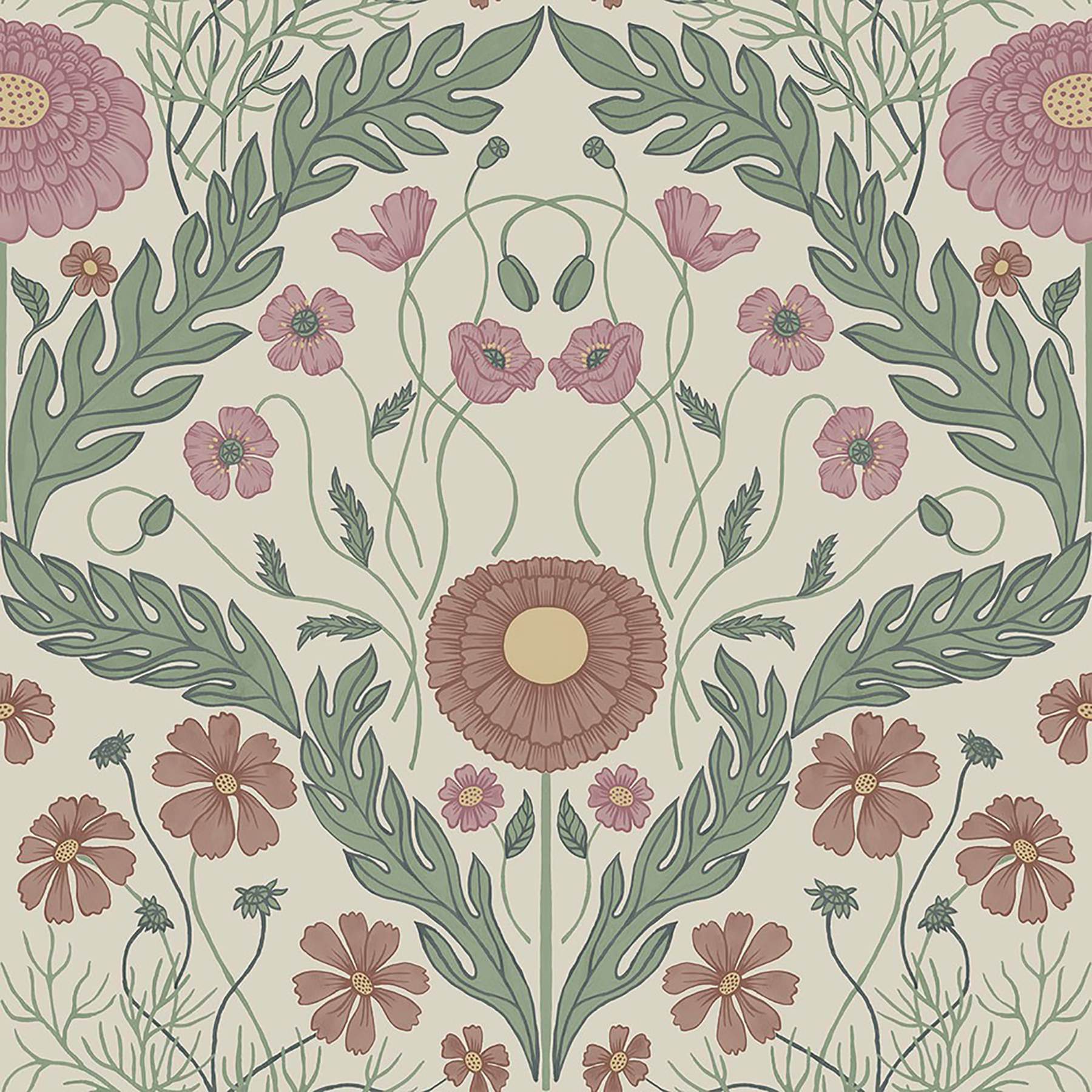 Marguerite Multicolor Damask Wallpaper