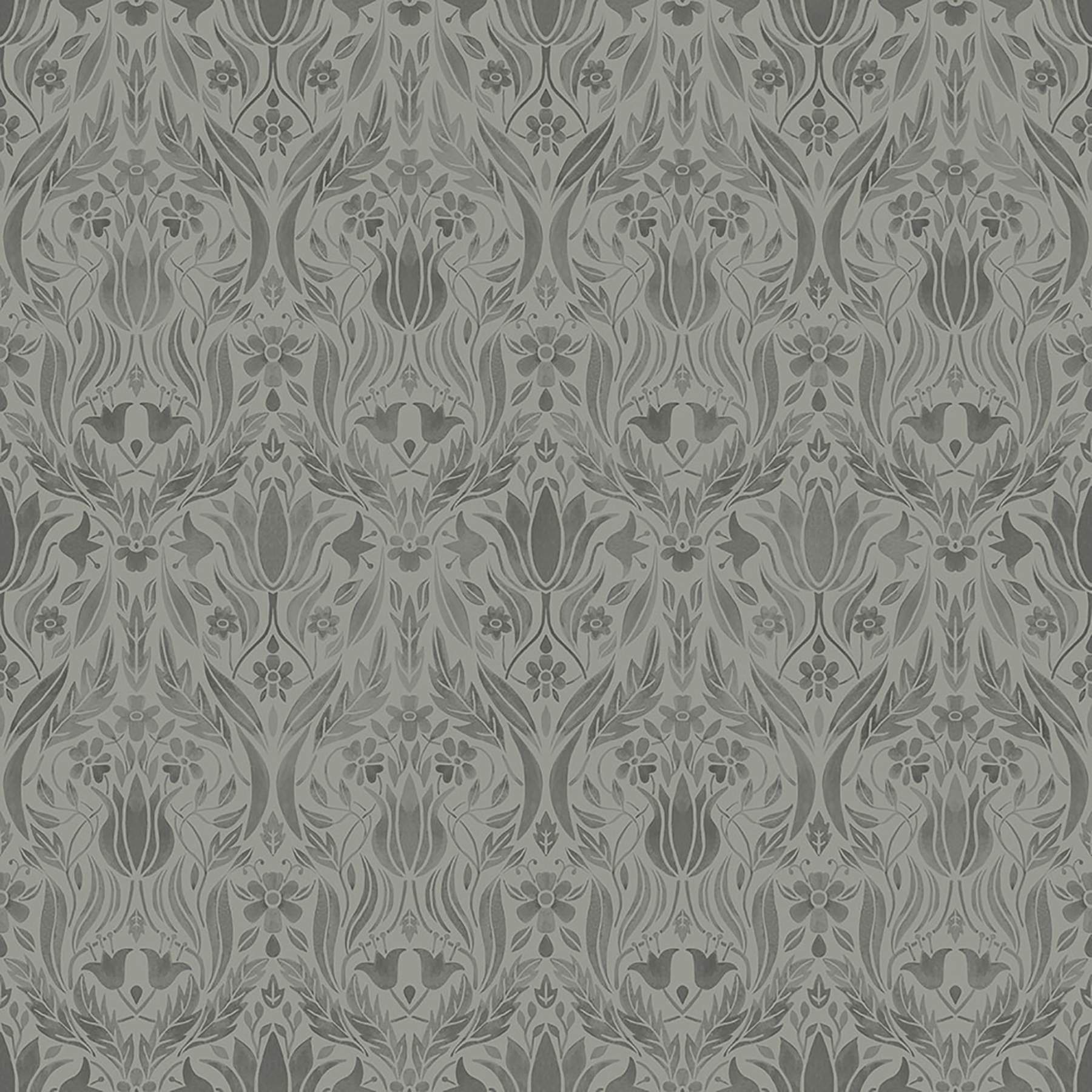 Ludvig Dark Grey Floral Ogee Wallpaper
