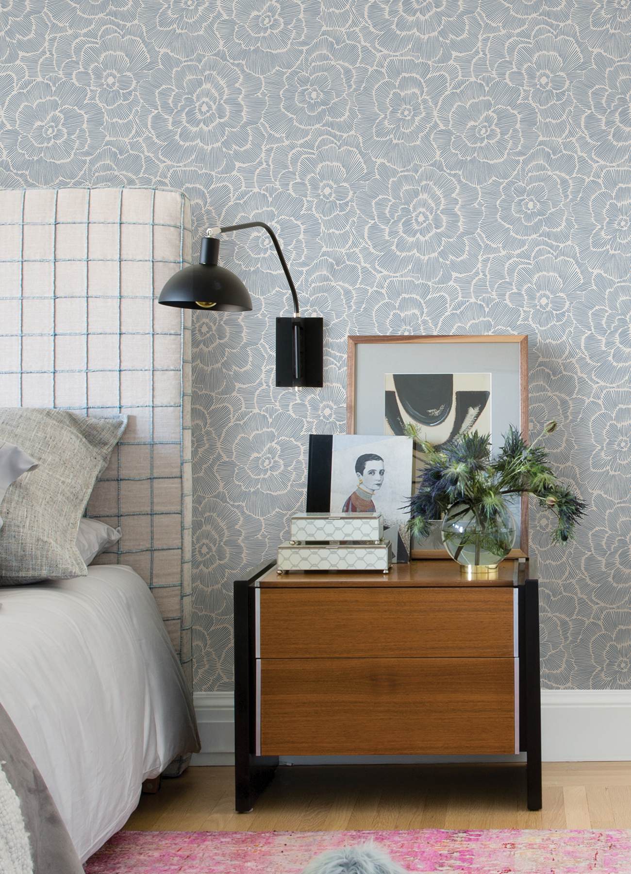 Periwinkle Blue Textured Floral Wallpaper