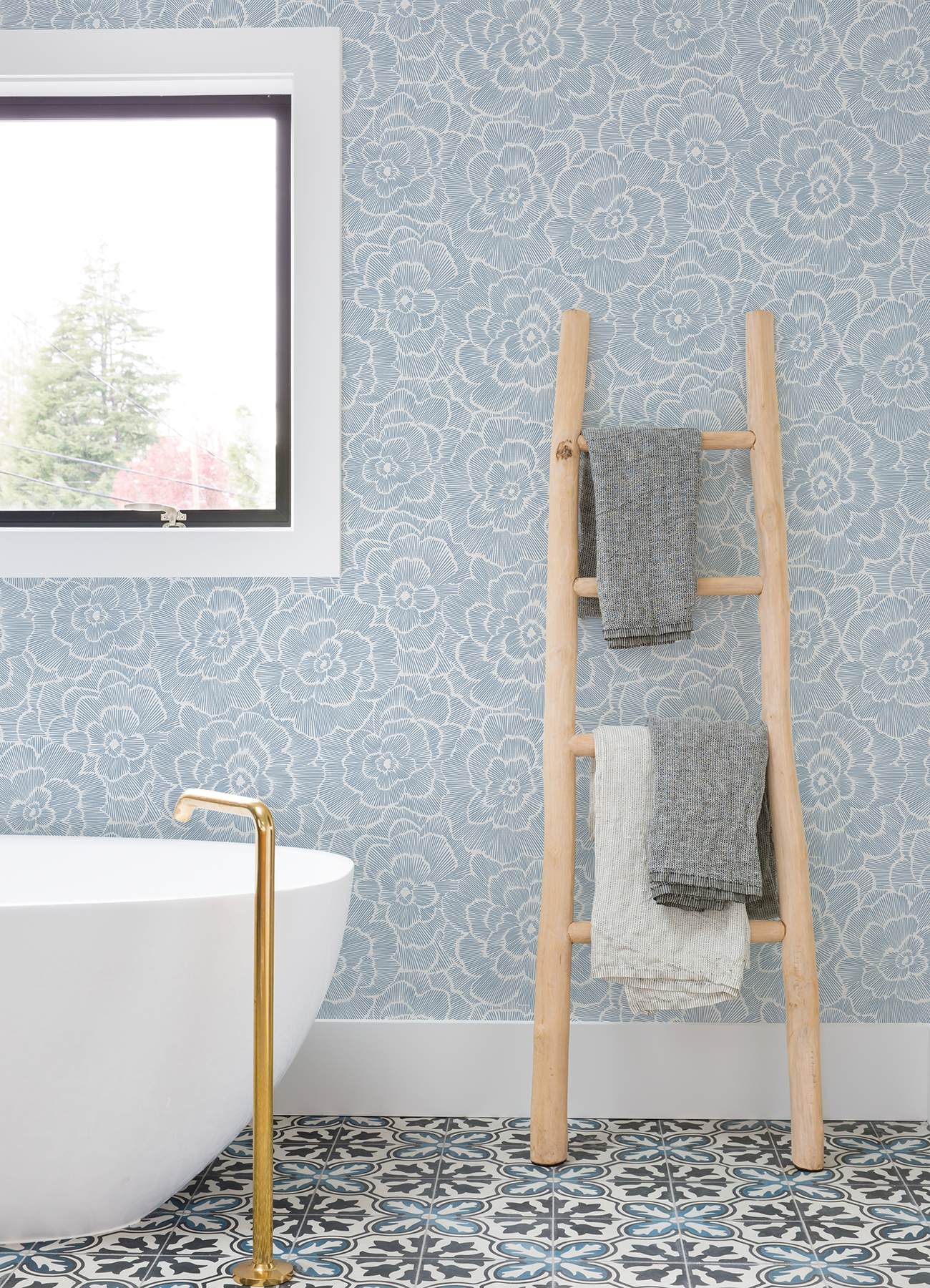 Periwinkle Blue Textured Floral Wallpaper