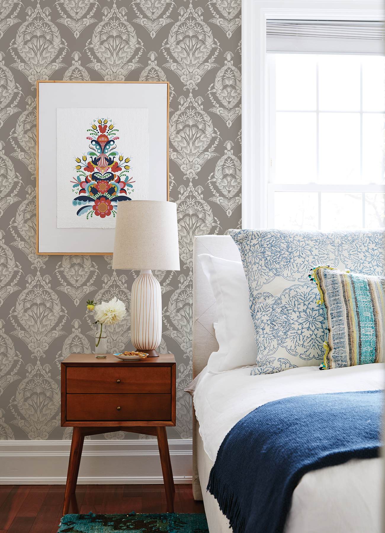 Arlie Grey Botanical Damask Wallpaper