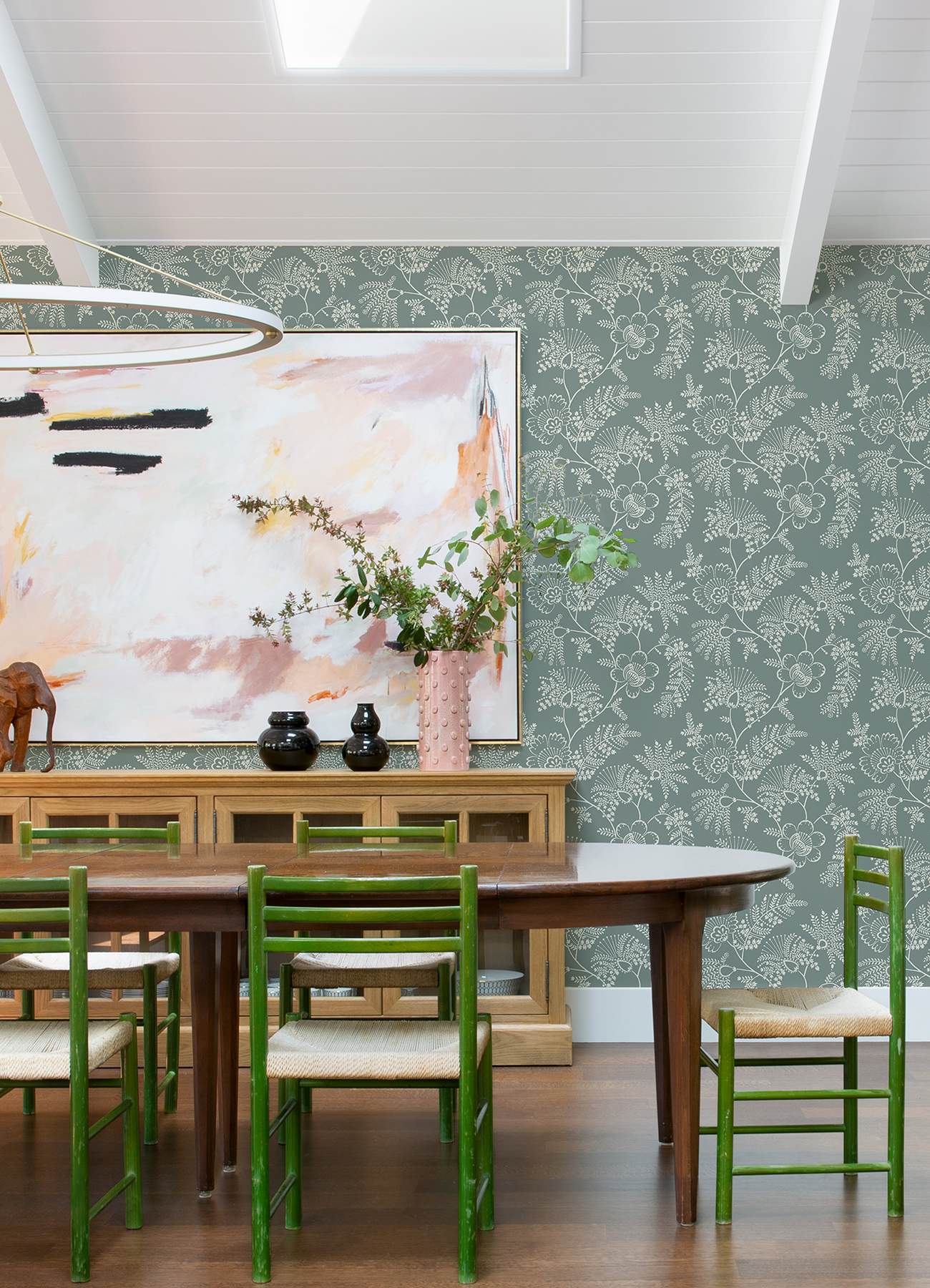 Maeve Sea Green Jacobean Trail Wallpaper