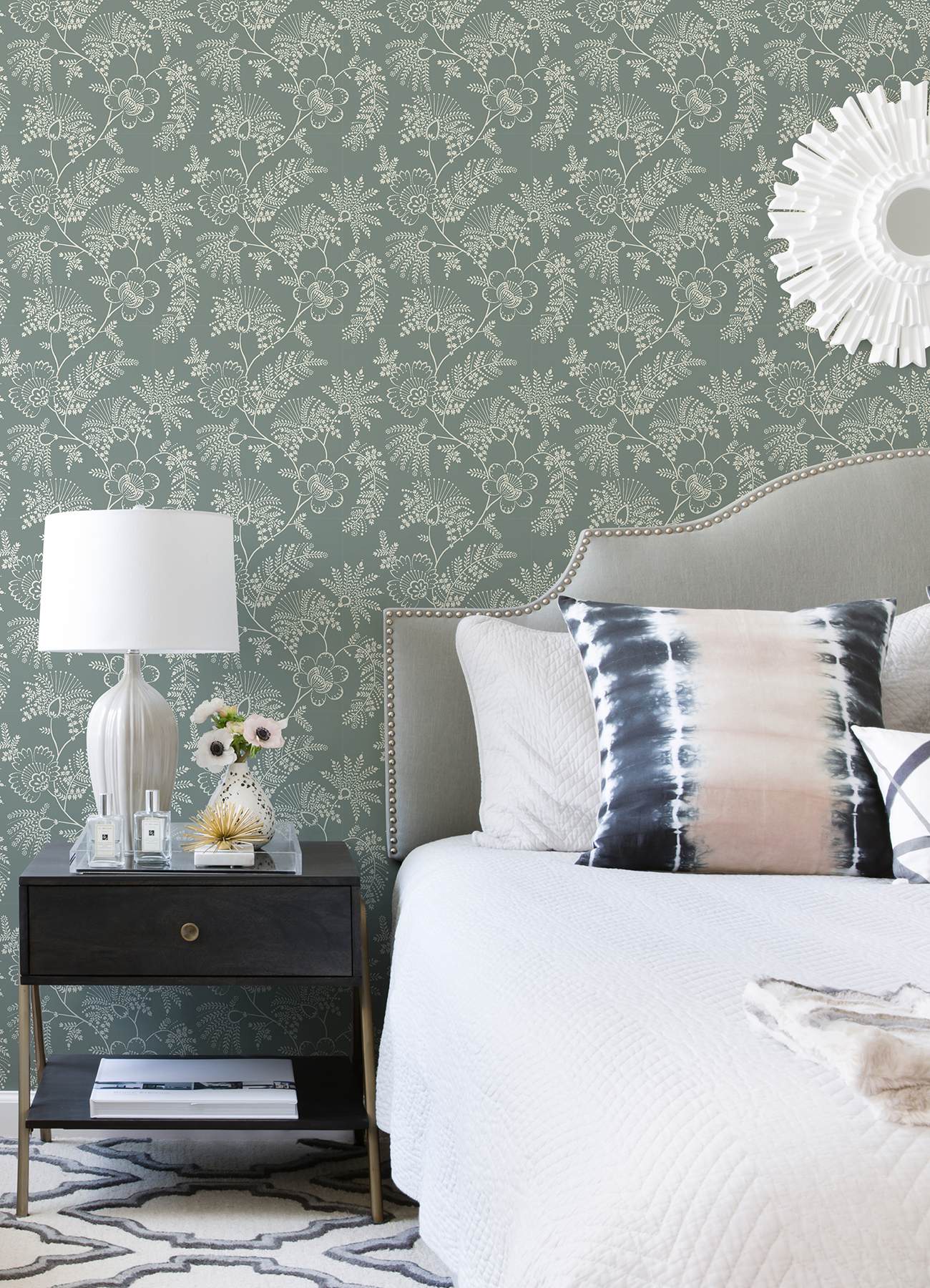 Maeve Sea Green Jacobean Trail Wallpaper