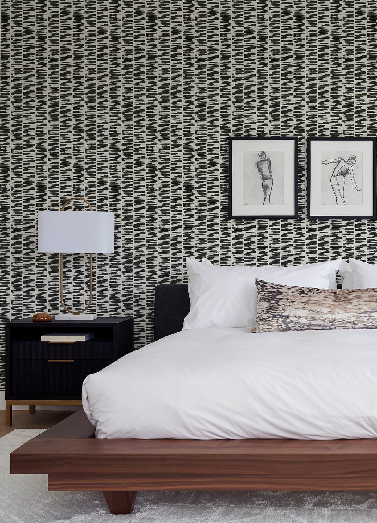 Myrtle Black Abstract Stripe Wallpaper