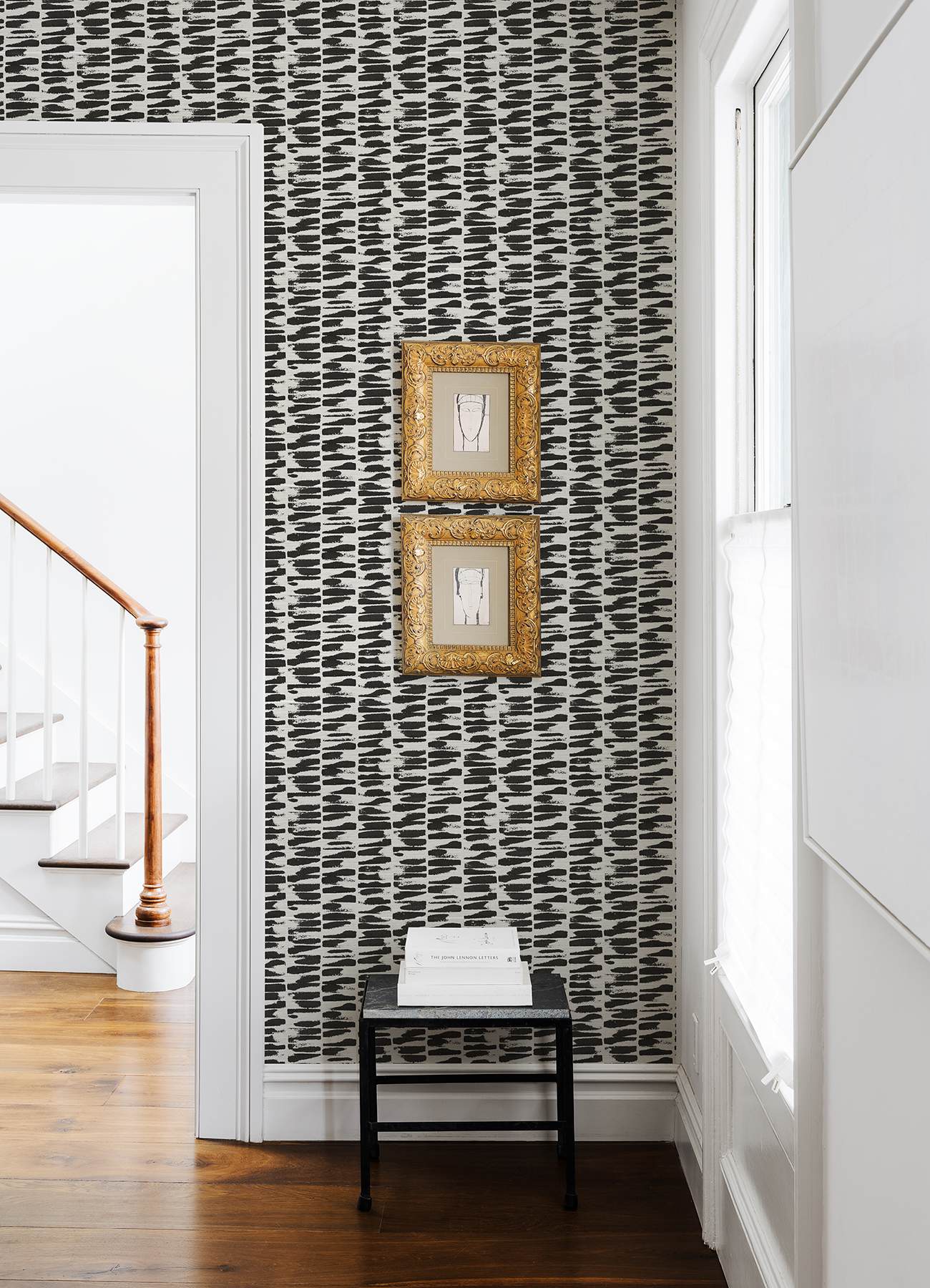 Myrtle Black Abstract Stripe Wallpaper