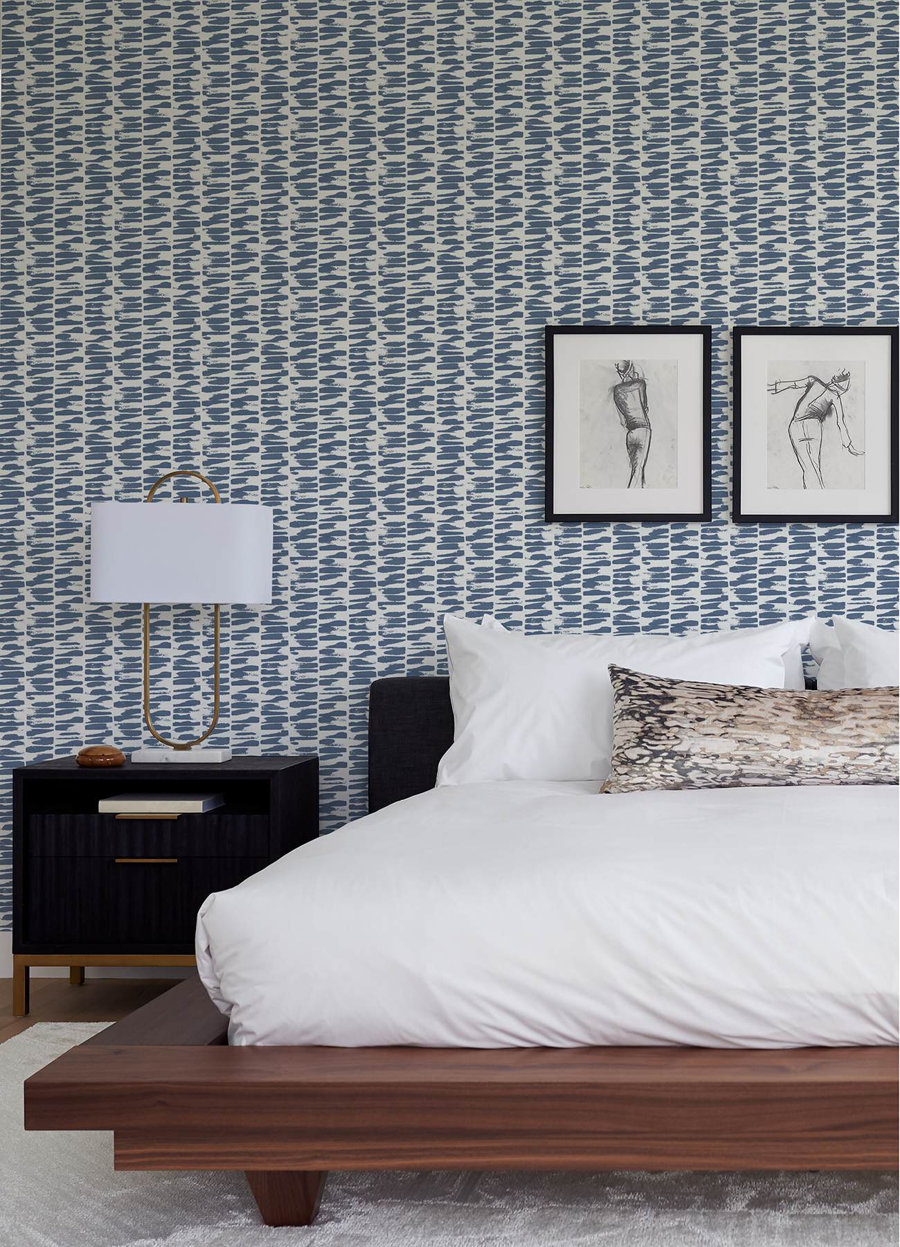 Myrtle Indigo Abstract Stripe Wallpaper