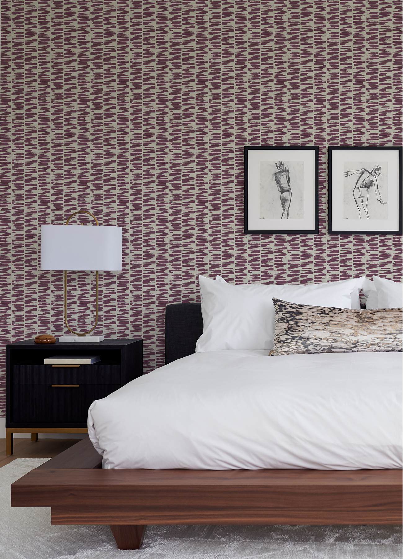 Myrtle Purple Abstract Stripe Wallpaper