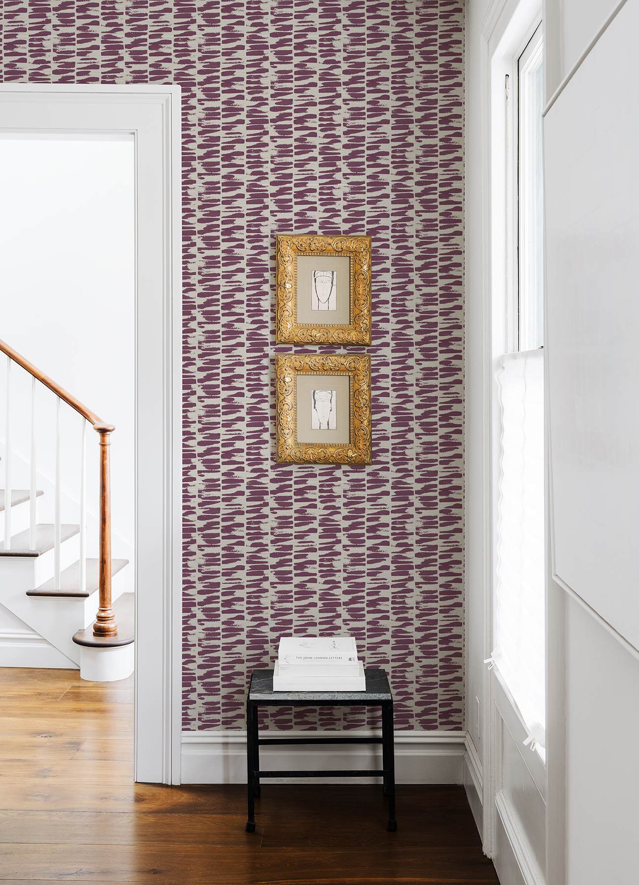 Myrtle Purple Abstract Stripe Wallpaper