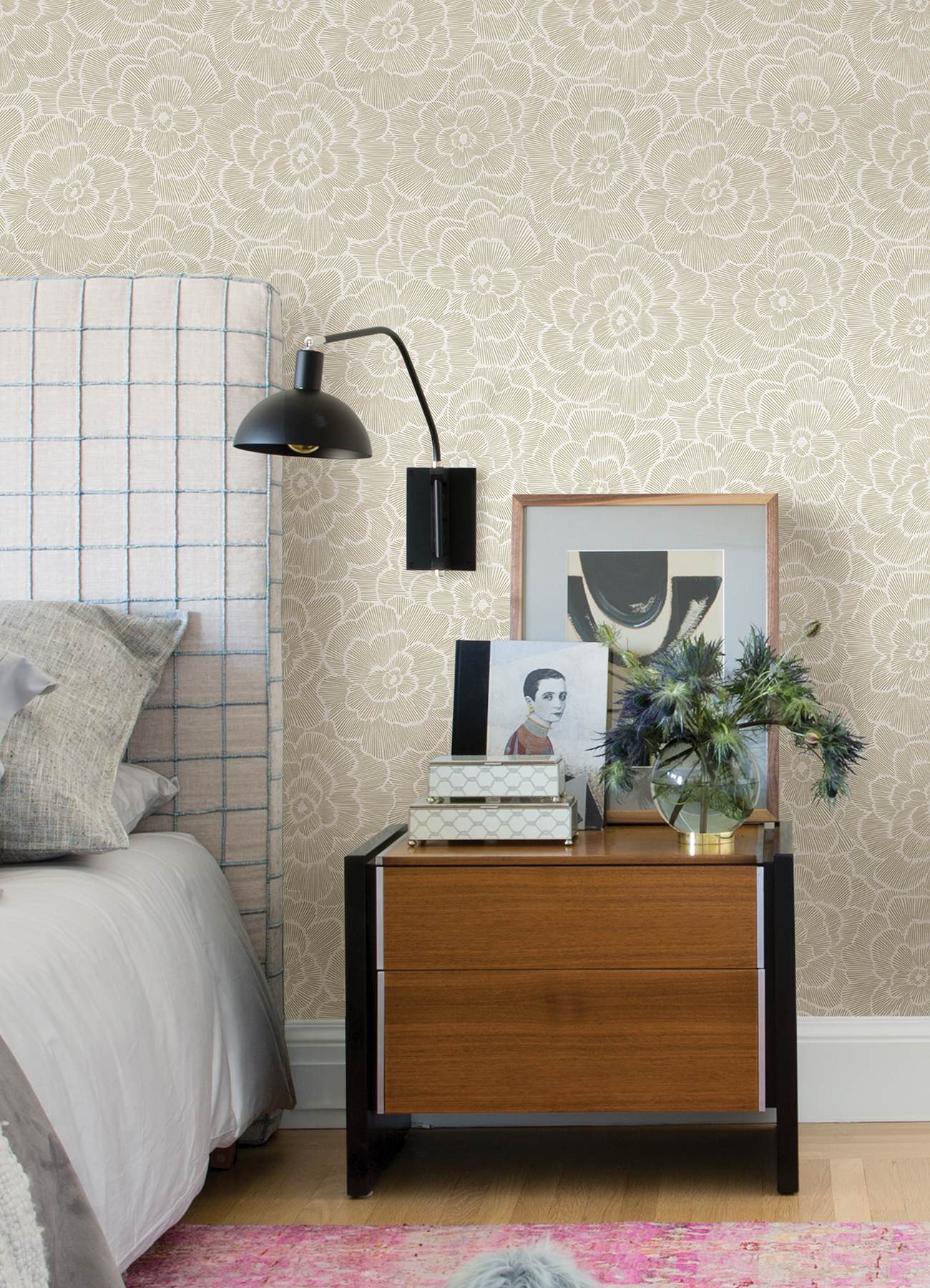 Periwinkle Stone Textured Floral Wallpaper