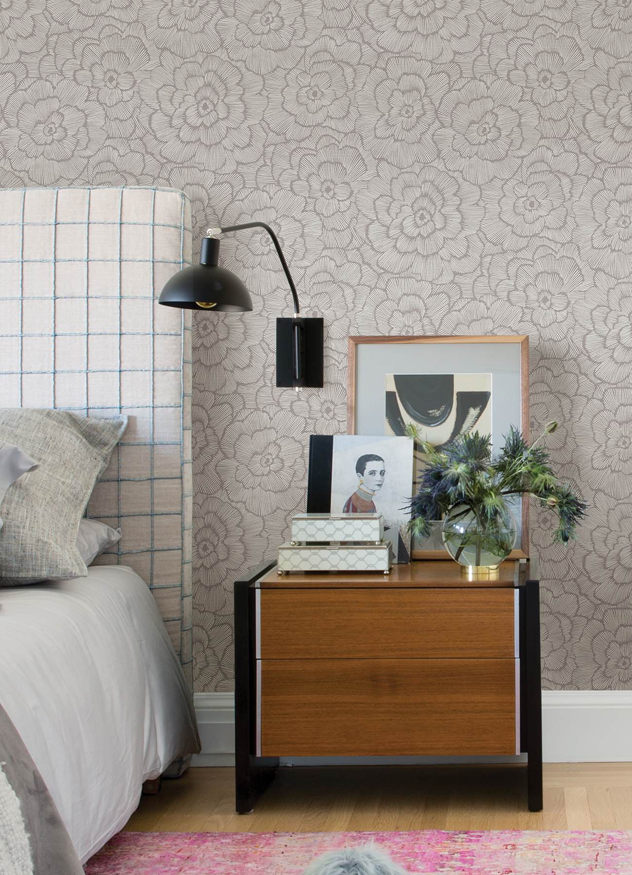 Periwinkle Sterling Textured Floral Wallpaper