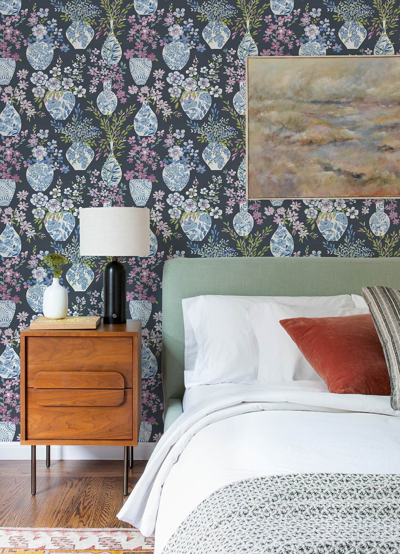 Harper Charcoal Floral Vase Wallpaper