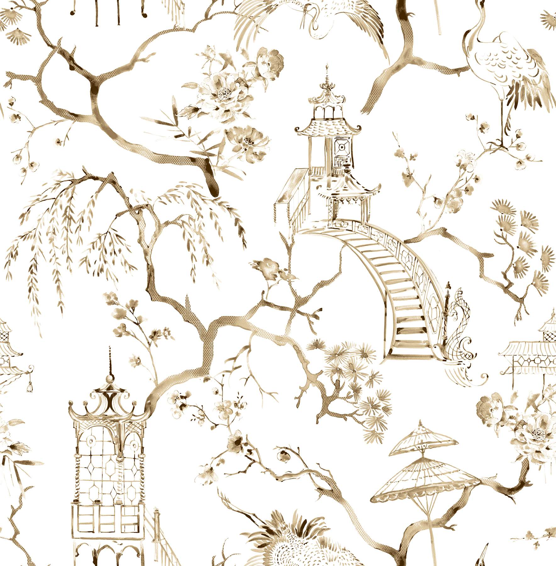 Serena Coffee Chinoiserie Wallpaper