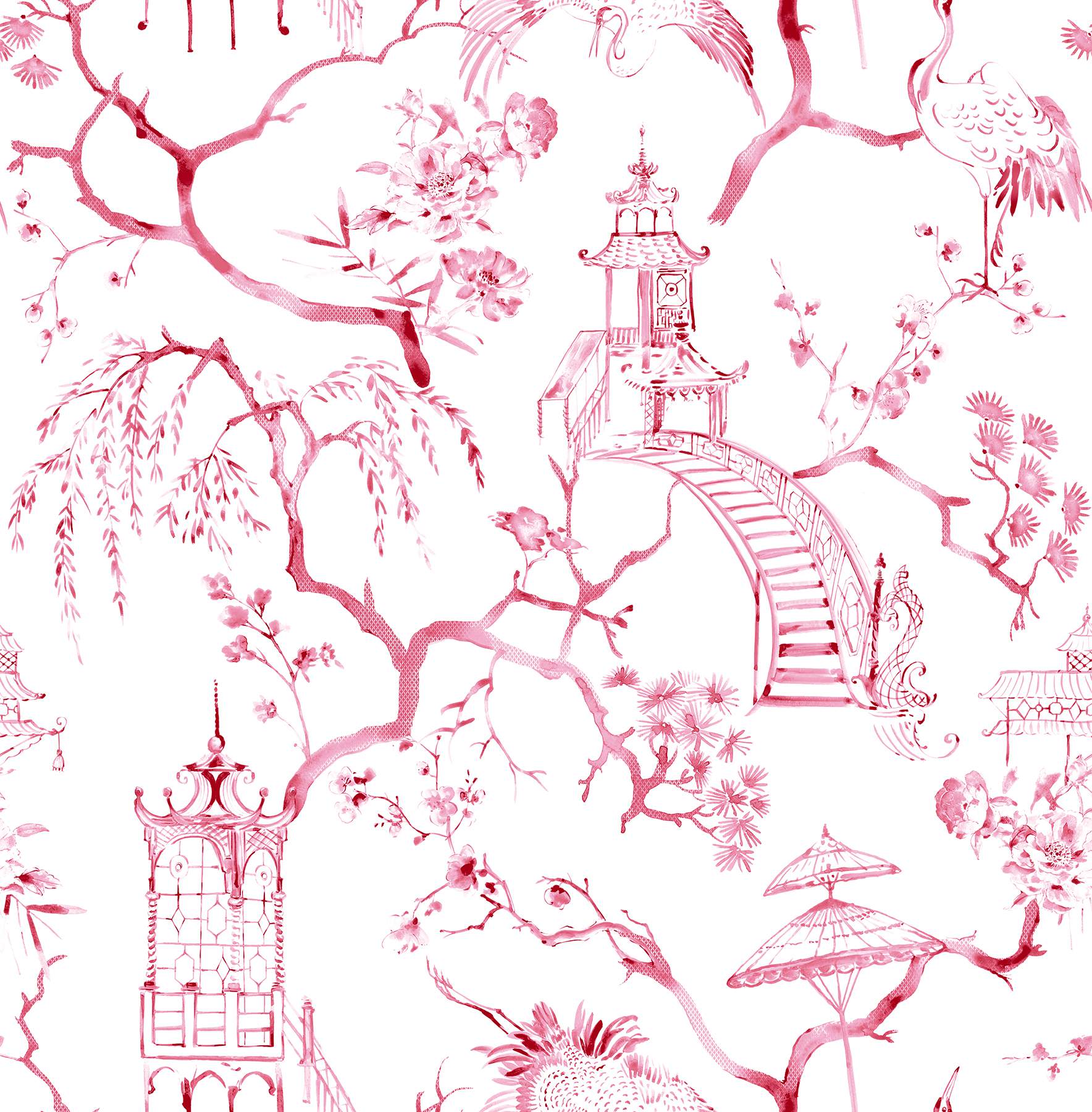 Serena Raspberry Chinoiserie Wallpaper