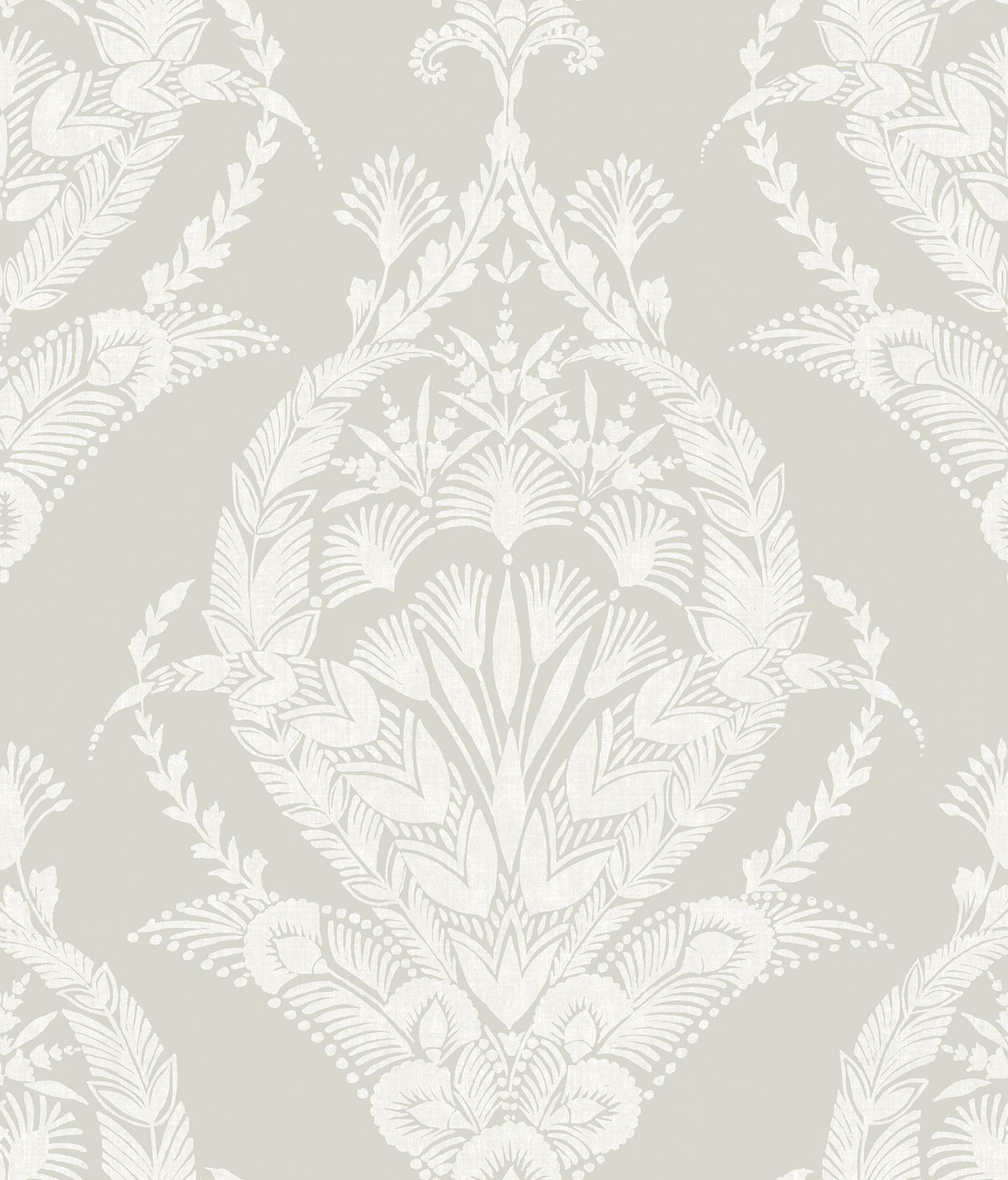 Arlie Light Grey Botanical Damask Wallpaper