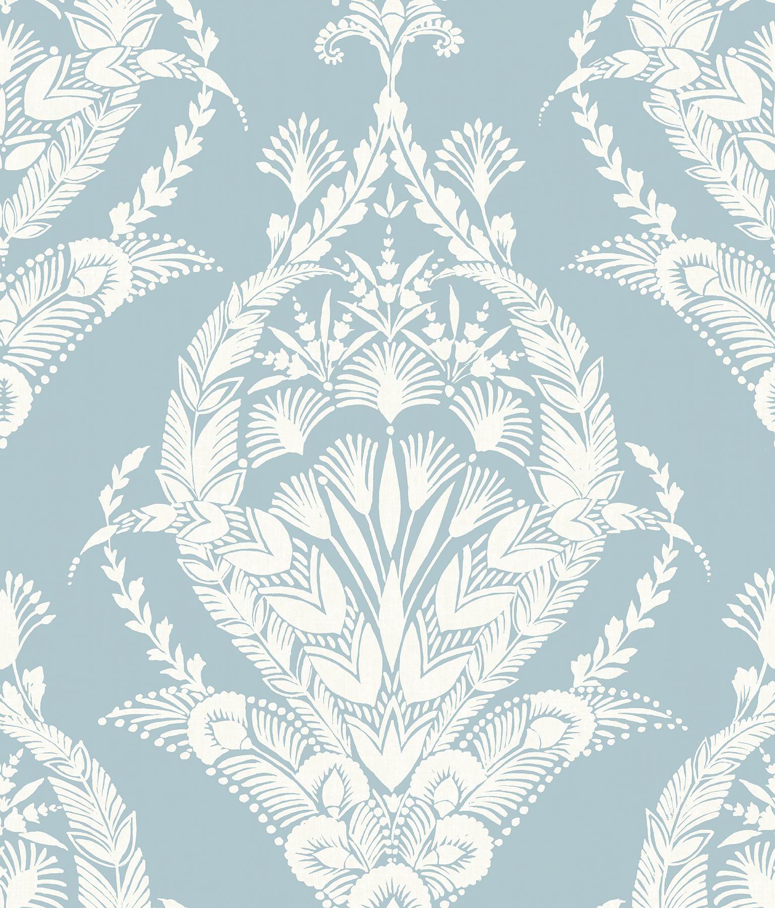 Arlie Light Blue Botanical Damask Wallpaper