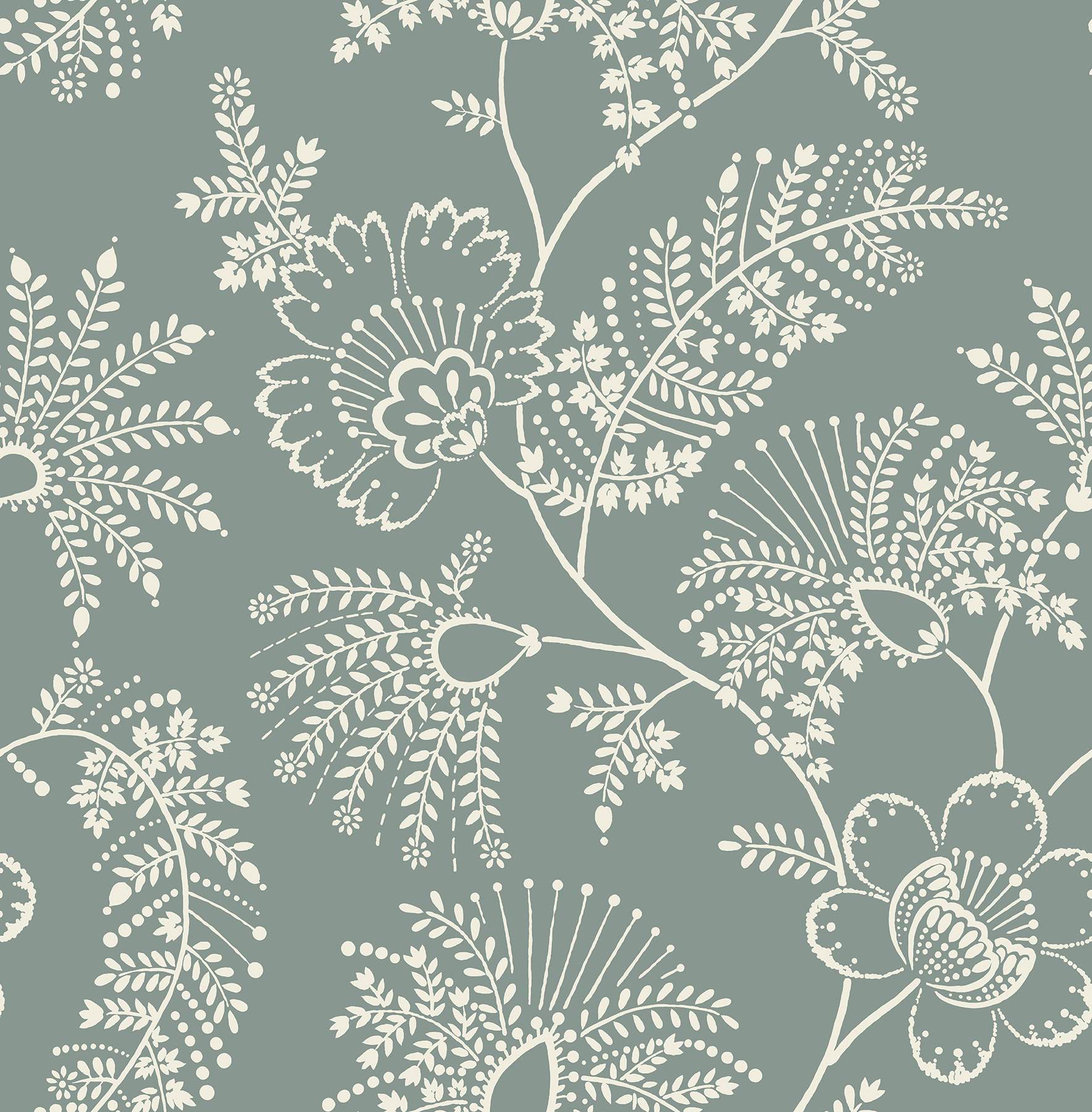 Maeve Sea Green Jacobean Trail Wallpaper