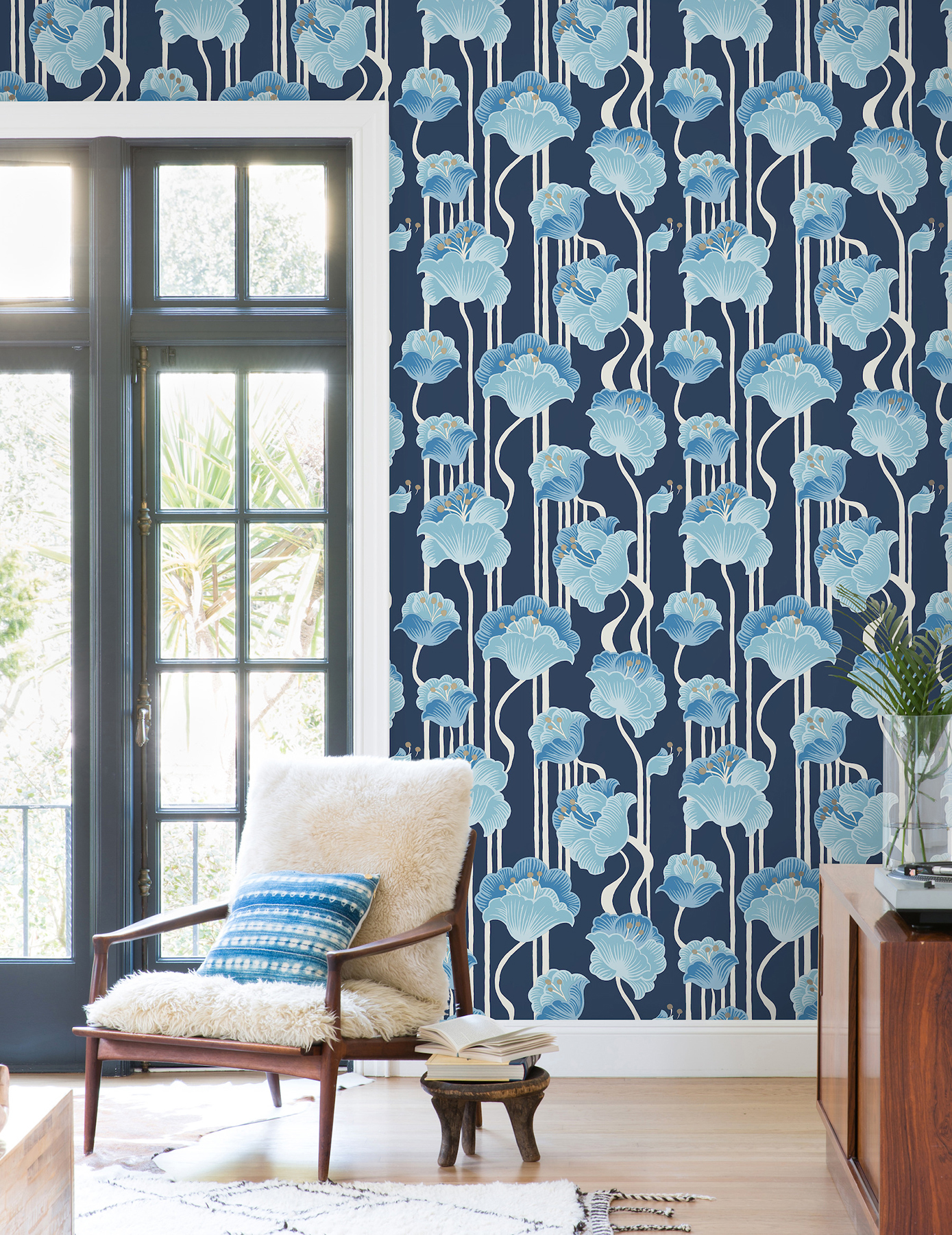 Shirley Blue Deco Floral Peel & Stick Wallpaper