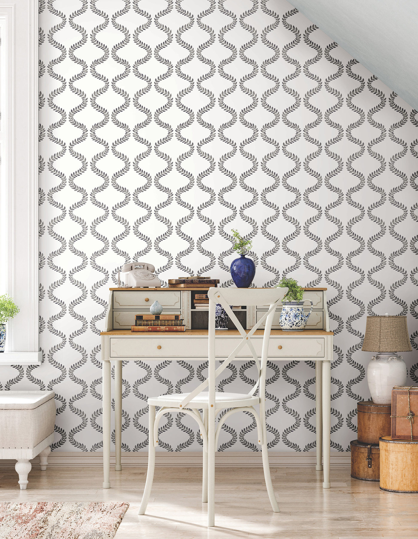 Florentine Soft Black Vine Trellis Peel & Stick Wallpaper