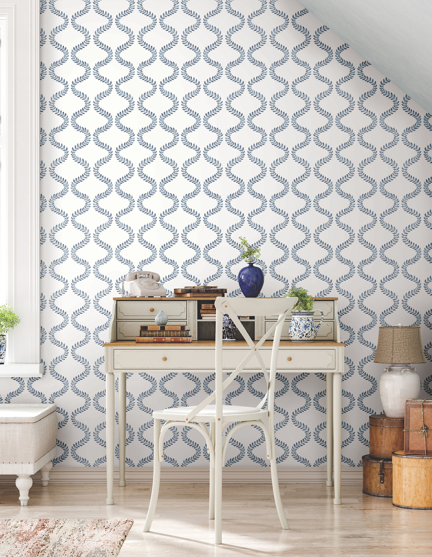 Florentine Blue Vine Trellis Peel & Stick Wallpaper