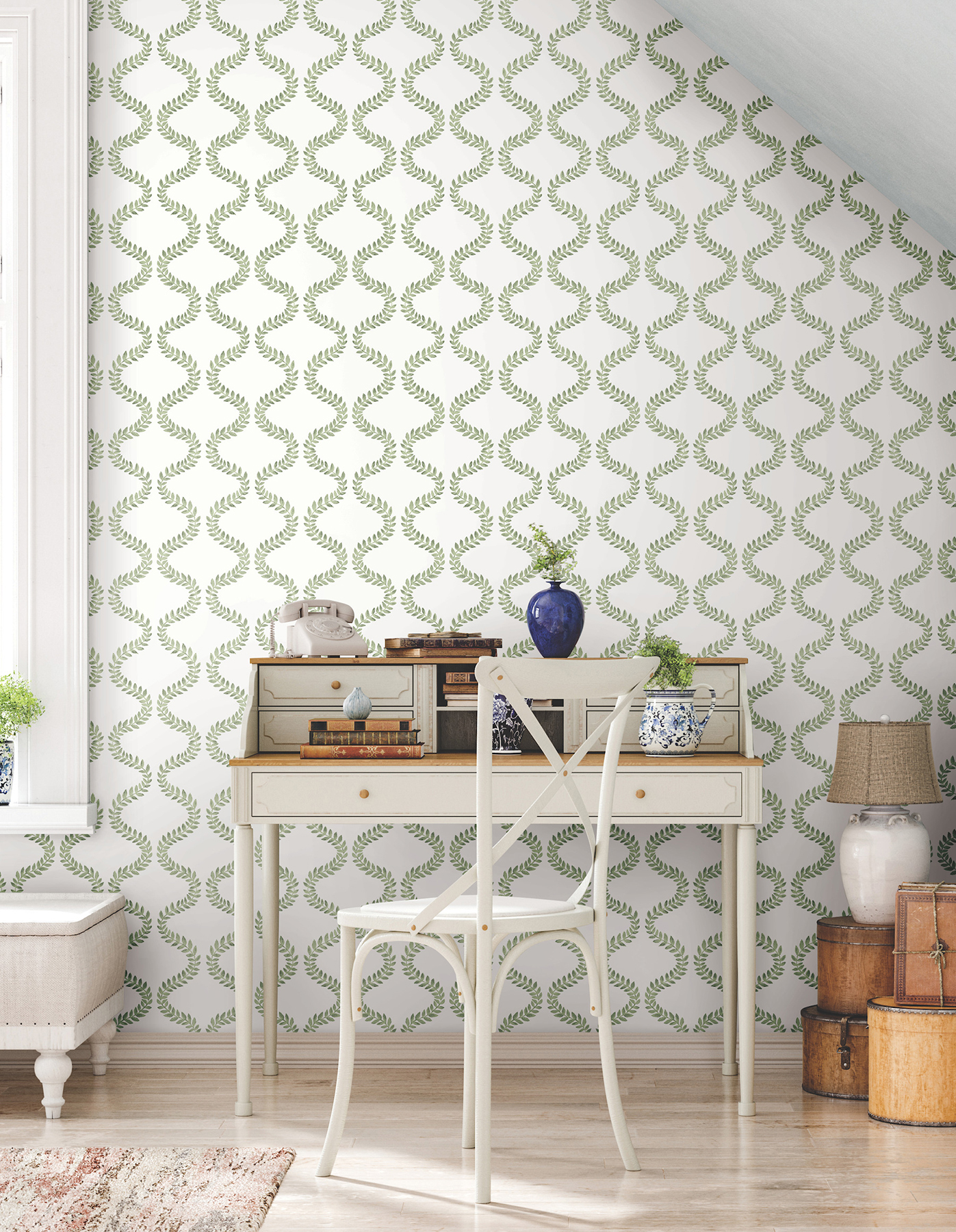 Florentine Green Vine Trellis Peel & Stick Wallpaper