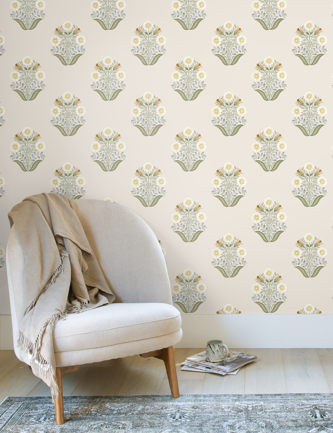 Sophie Sage Floral Medallion Peel & Stick Wallpaper