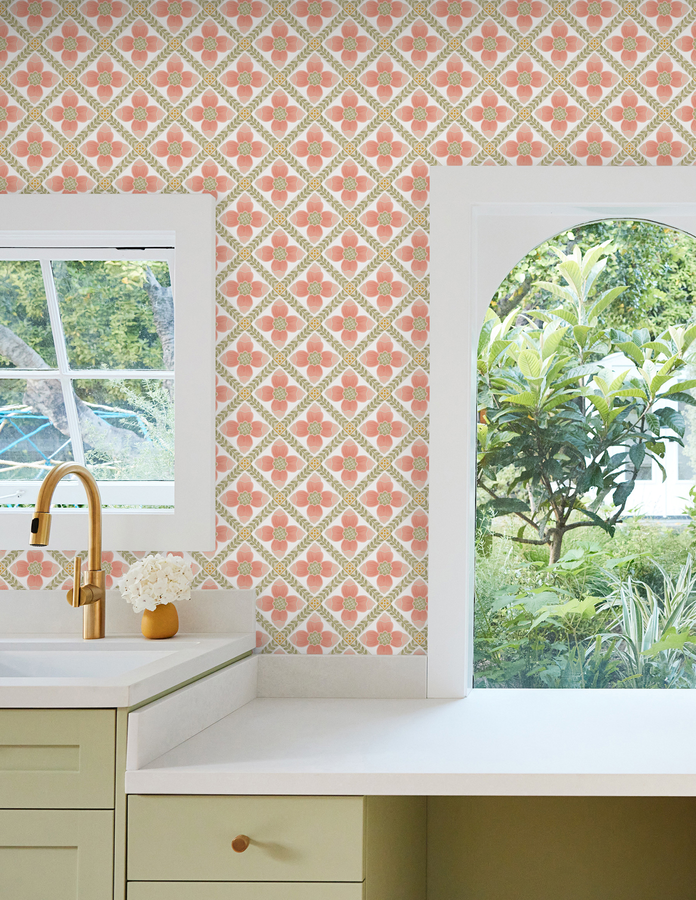 Mimi Coral Quilted Floral Peel & Stick Wallpaper