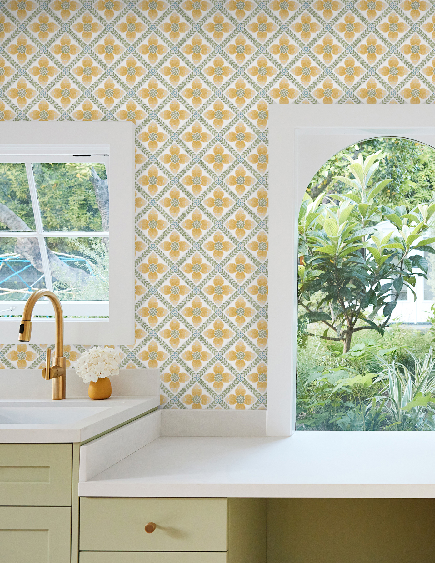 Mimi Yellow Quilted Floral Peel & Stick Wallpaper