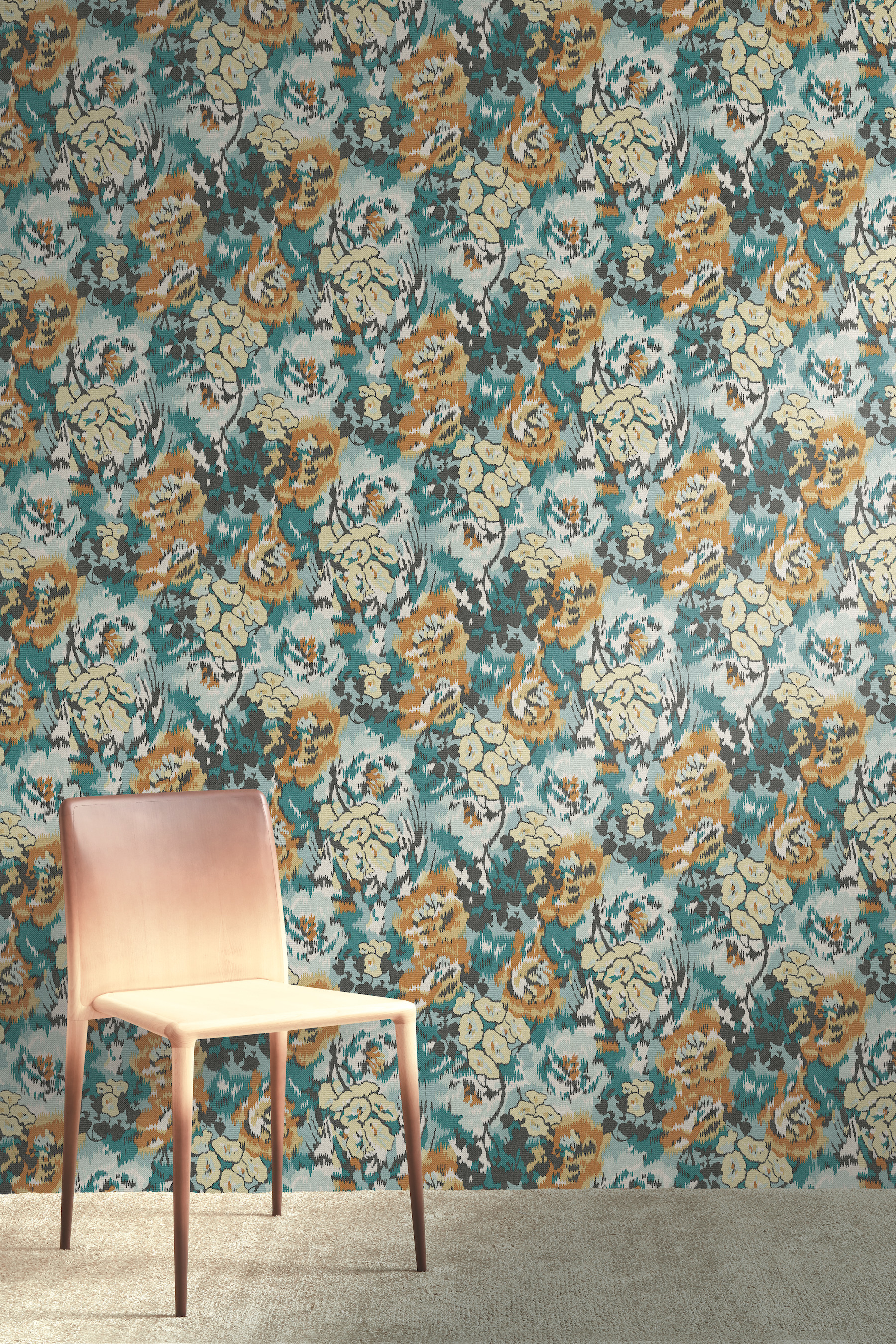 Flower Pot Teal & Orange Wallpaper
