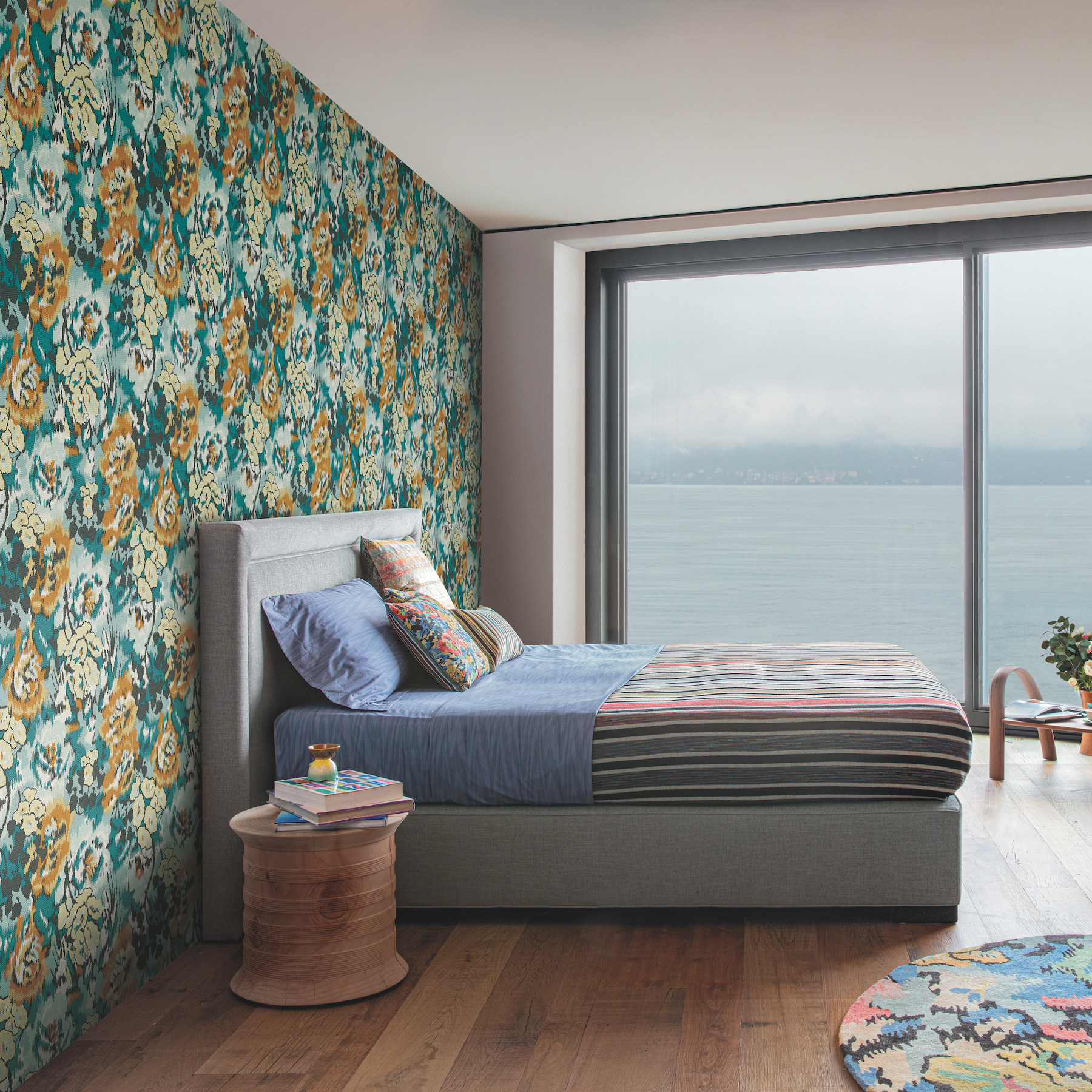 Flower Pot Teal & Orange Wallpaper