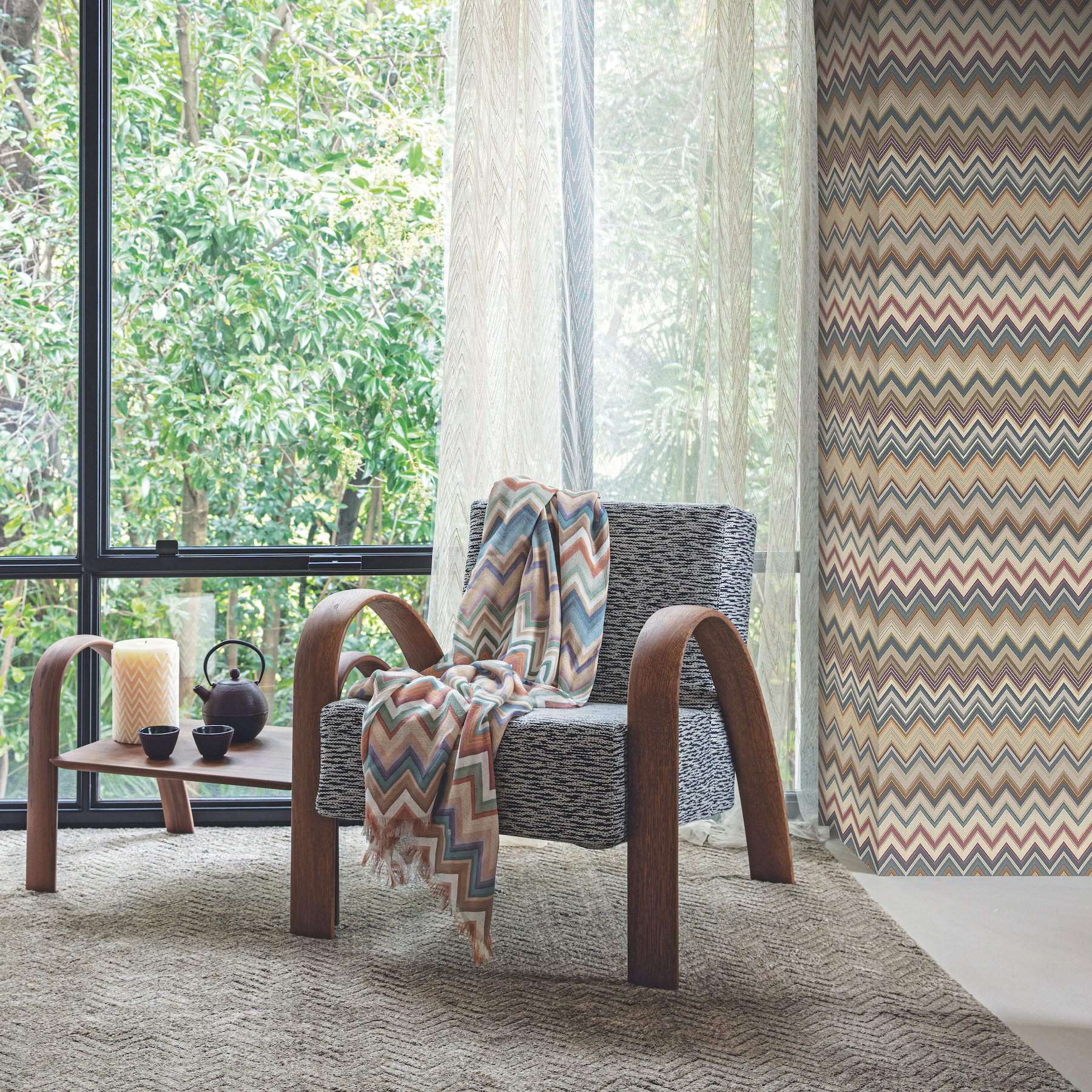 Happy Zigzag Green & Brown Wallpaper