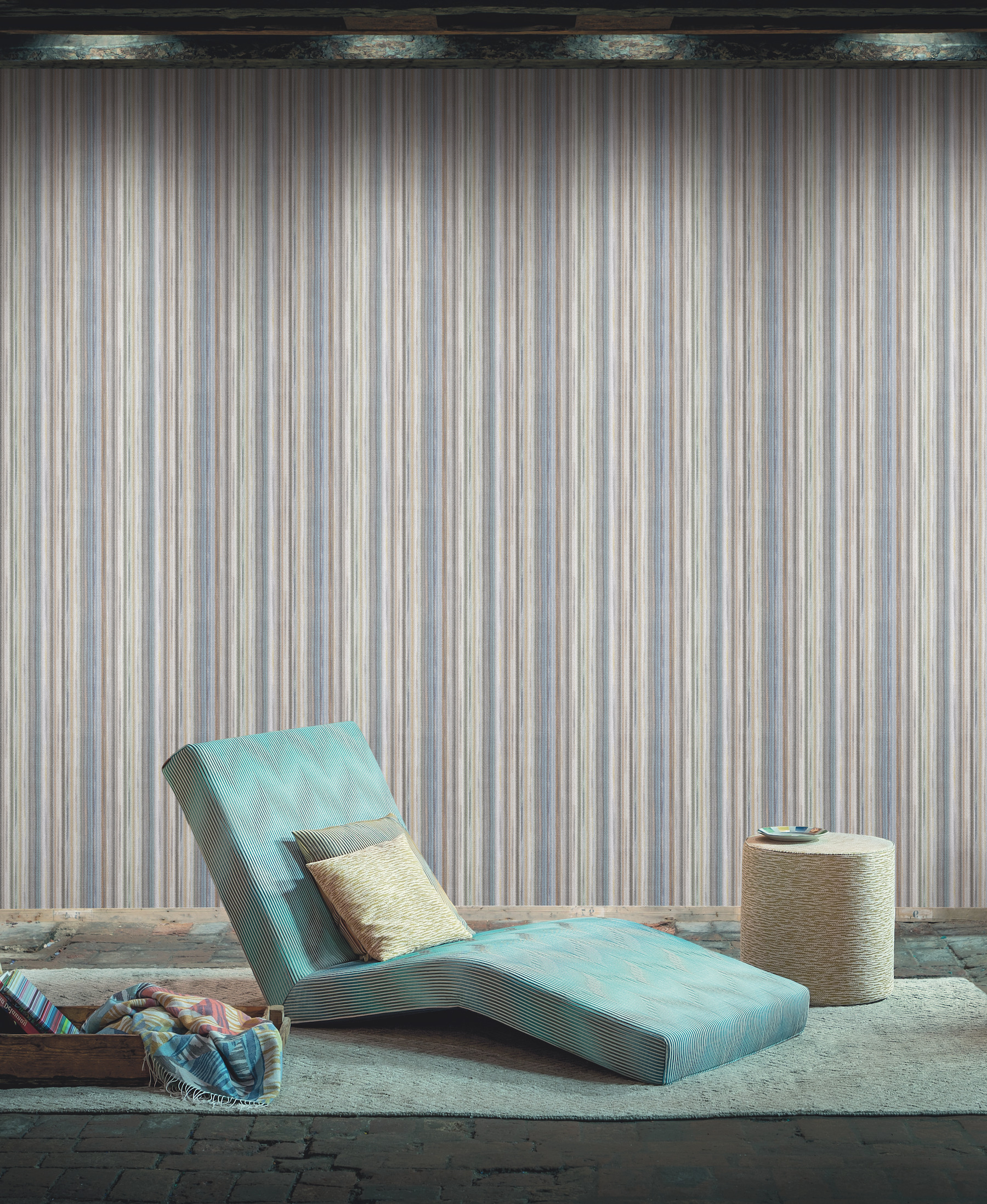 Striped Sunset Glitter Blue & Grey Wallpaper