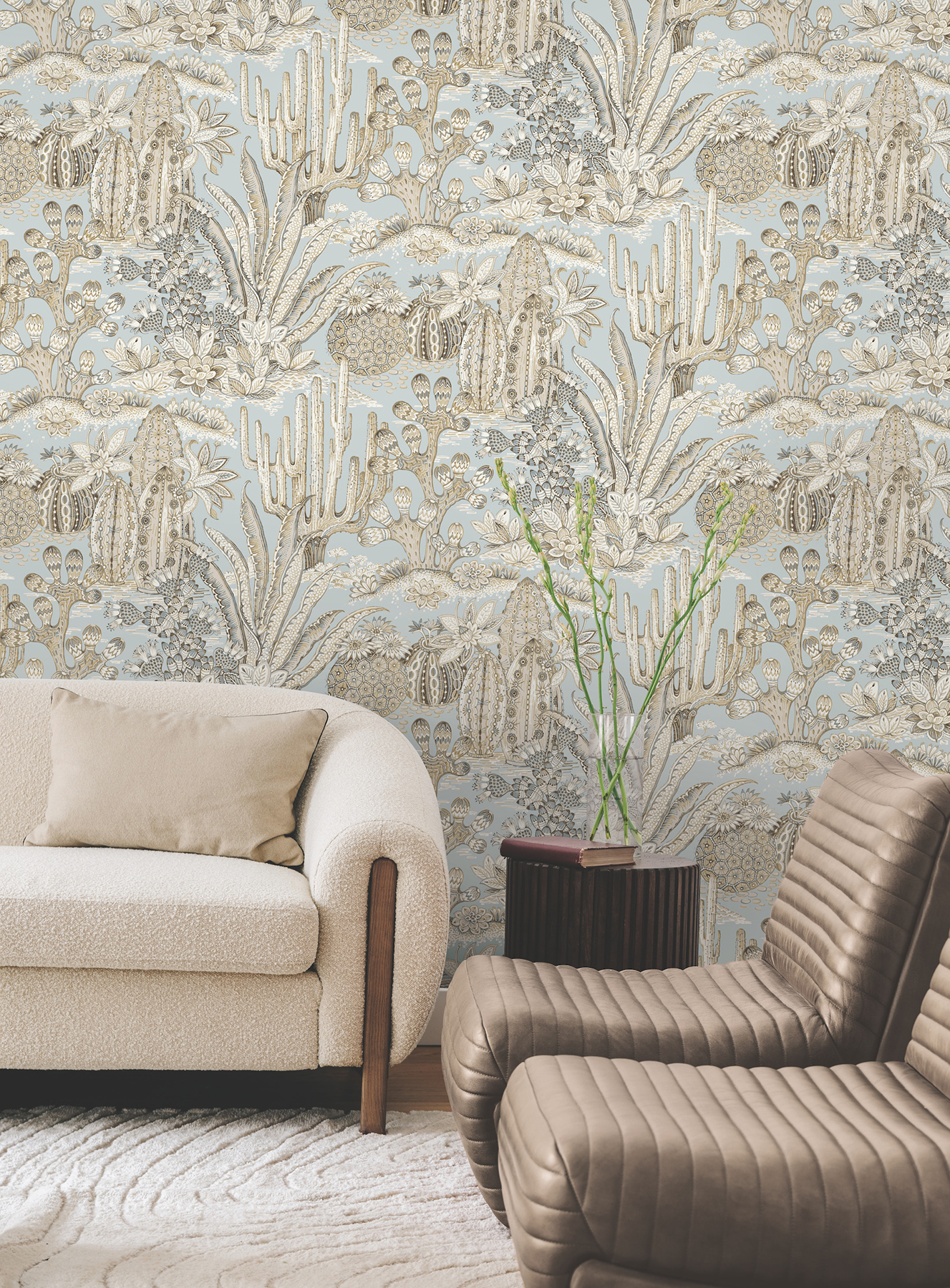Lotus Land Cacti Sky Blue Wallpaper