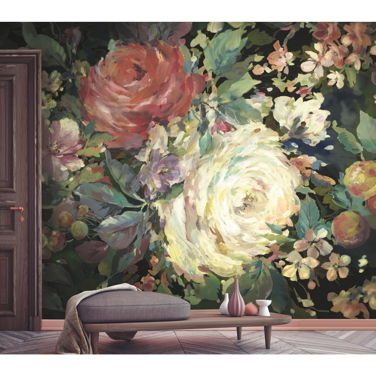 Impressionist Floral Red Wall Mural