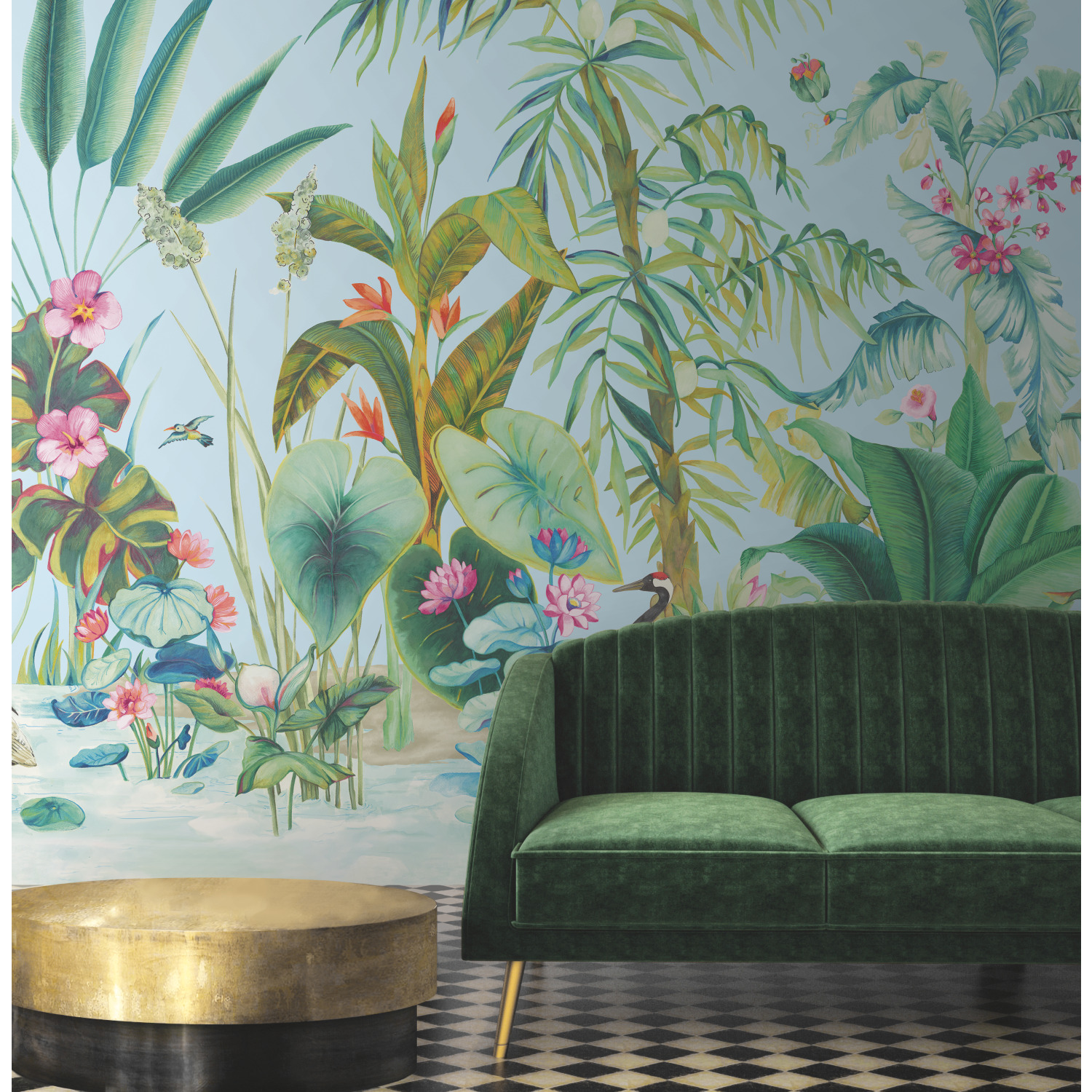 Tropical Panoramic Blue Wall Mural