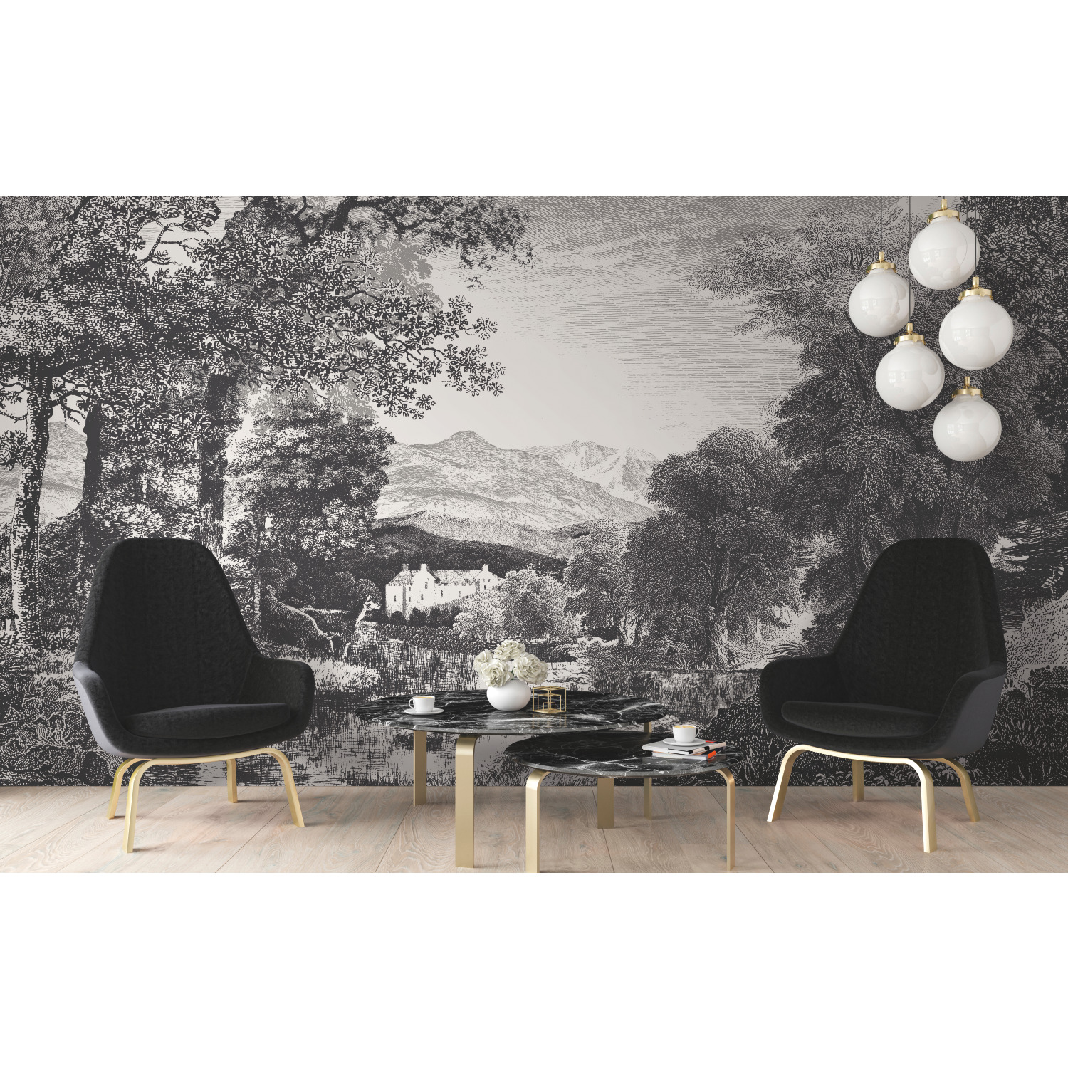 Provincial Scenic Black Wall Mural