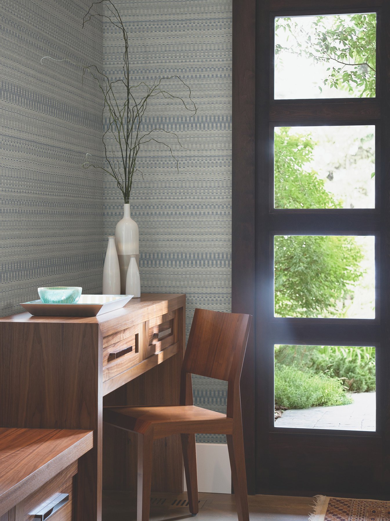 Tapestry Stitch Navy Wallpaper