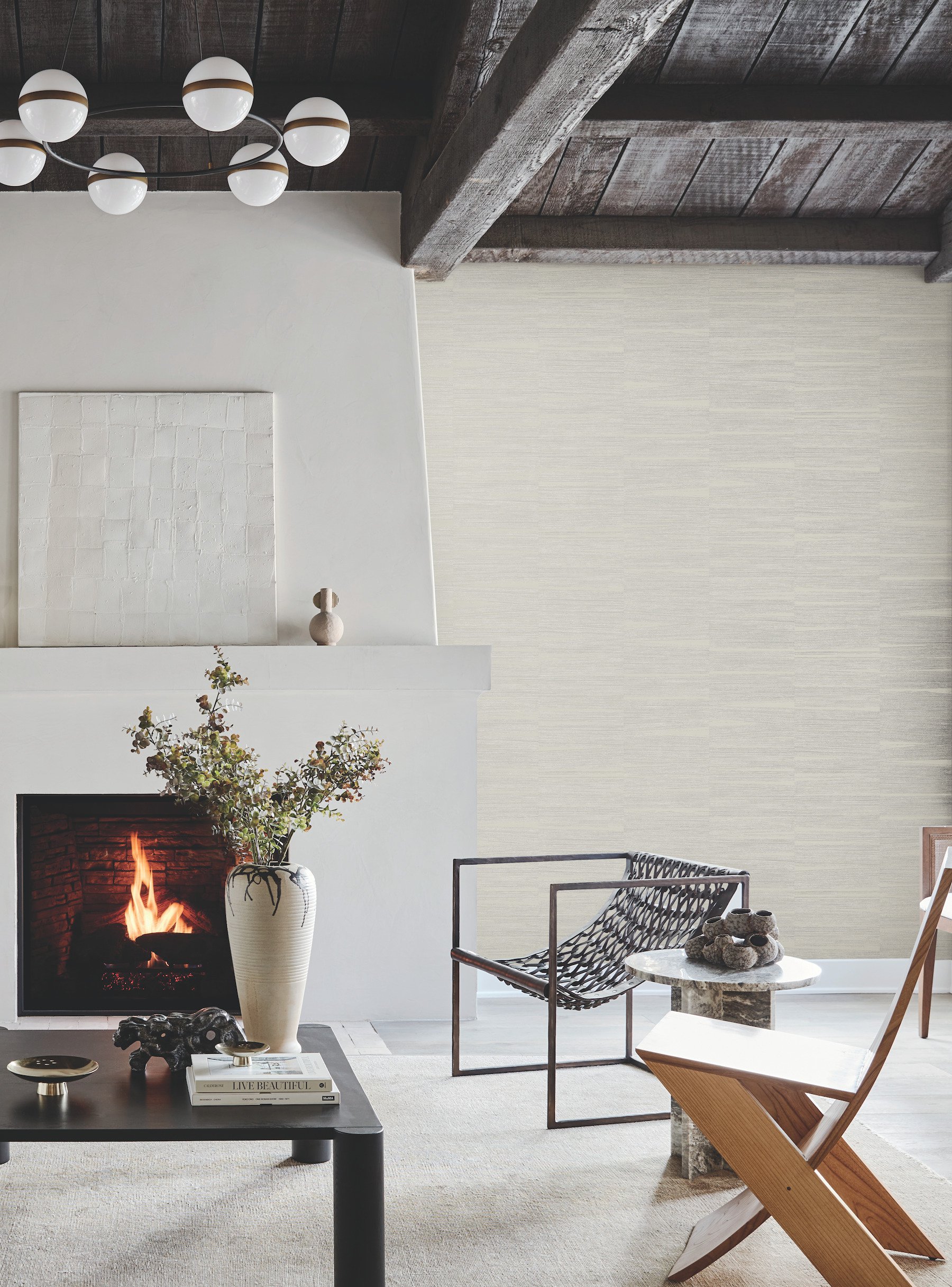 Line Stripe Beige Wallpaper