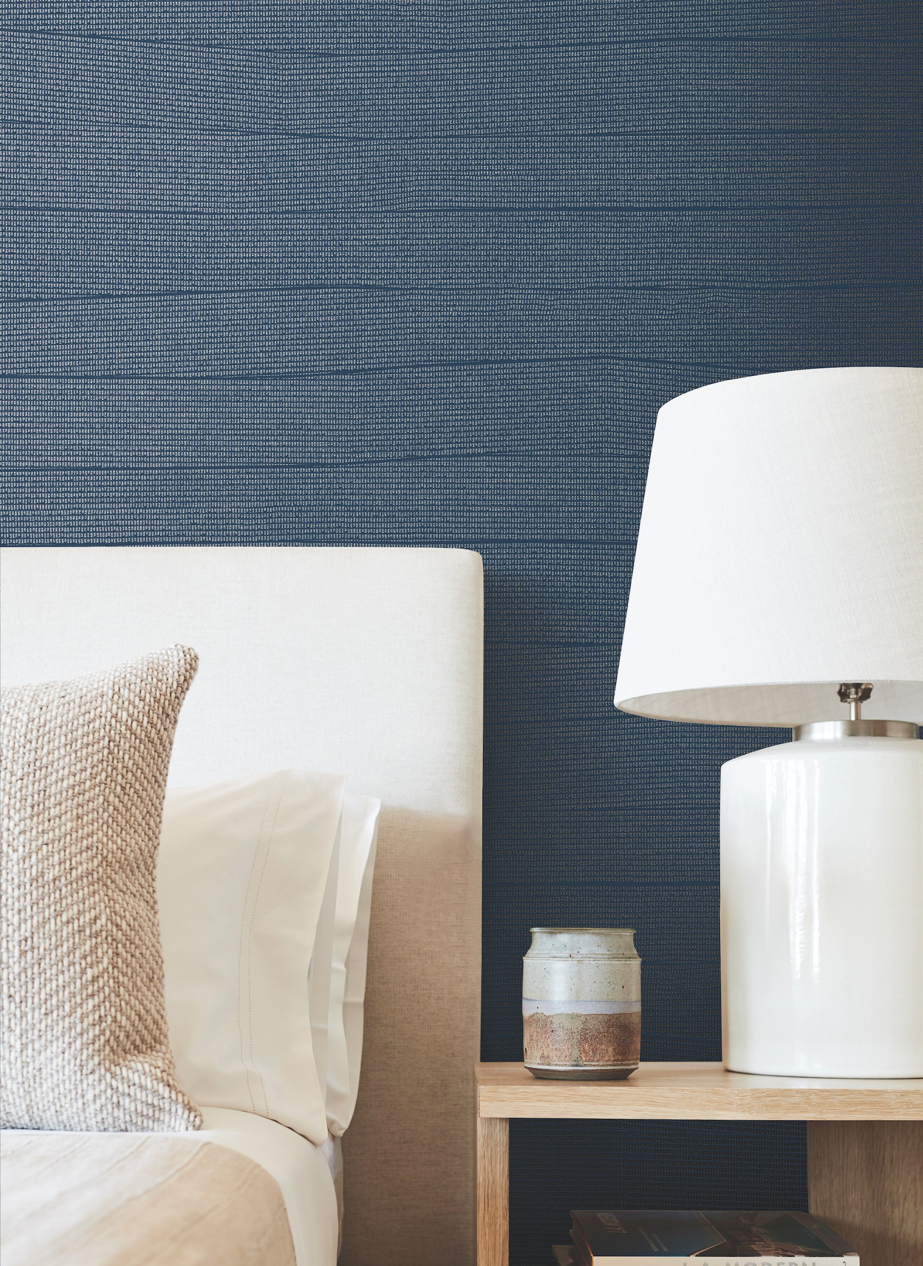Natural Grid Navy Wallpaper