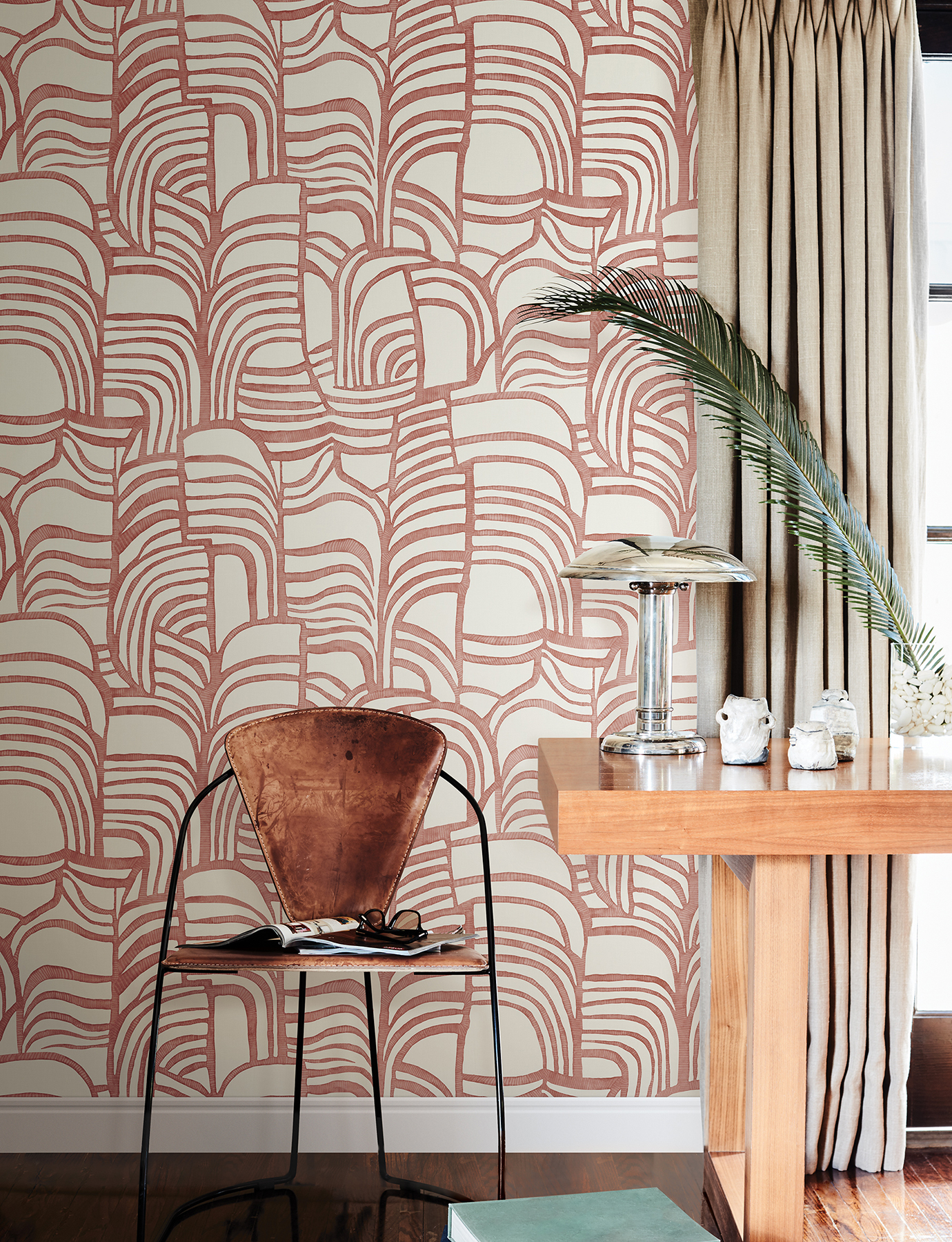 Featherwork Red Premium Peel + Stick Wallpaper