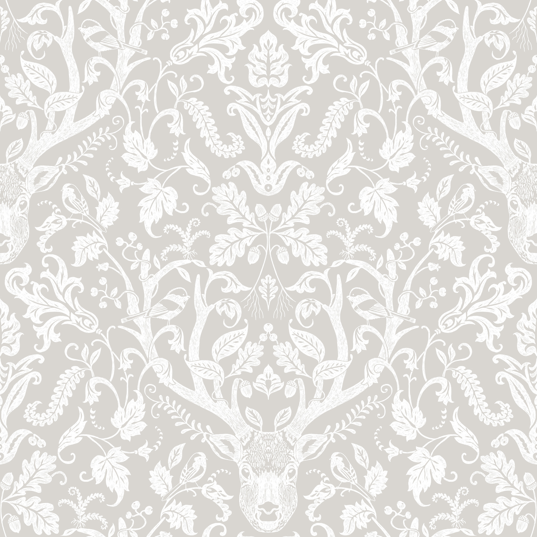 Kiwassa Grey Antler Damask Wallpaper